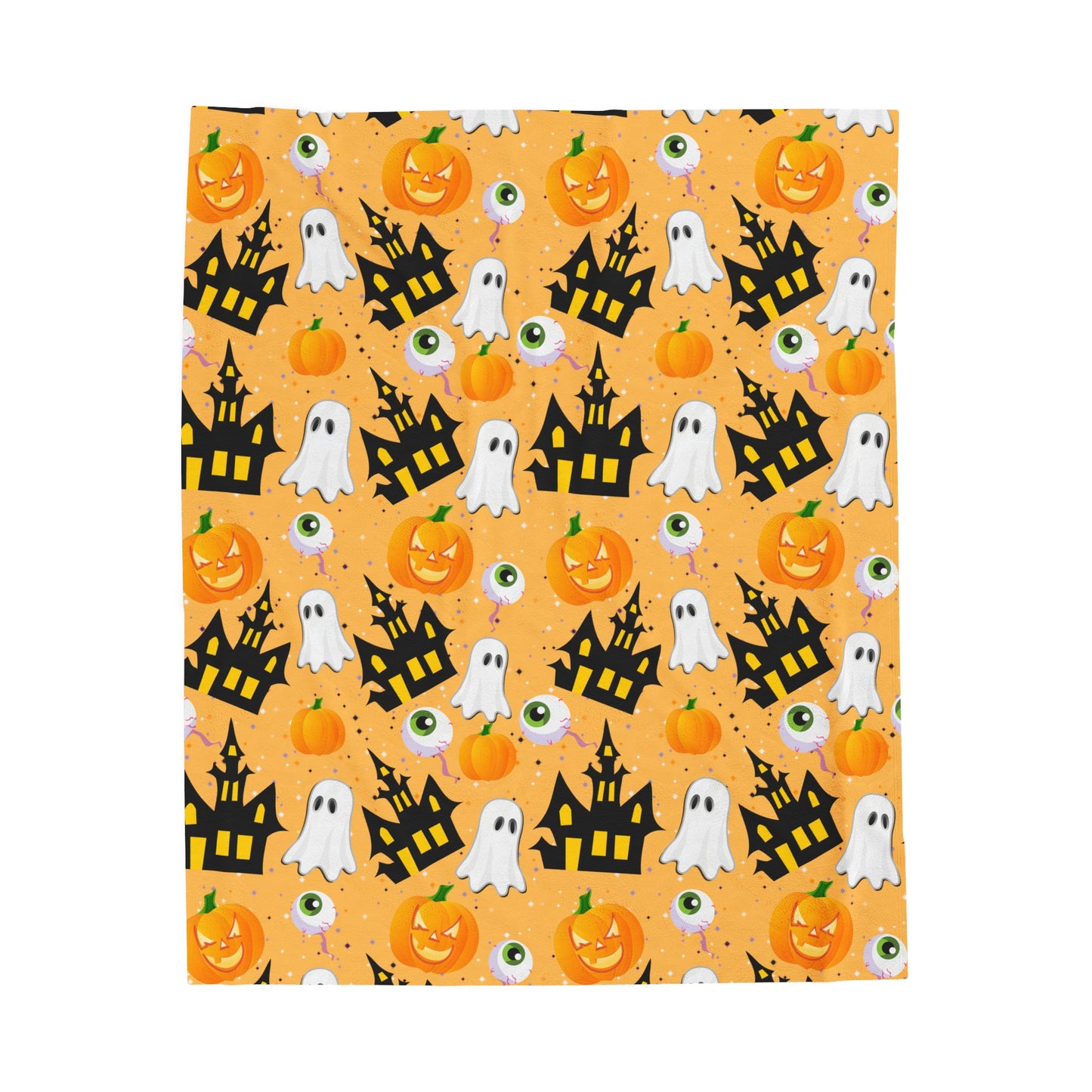 Haunted House, Pumpkin, Ghost Velveteen Plush Blanket