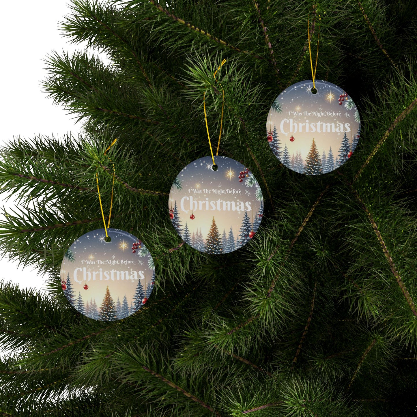 T'was The Night Before Christmas Ornaments - Ceramic, 2-Side Print, (1pc, 3pcs, 5pcs, 10pcs)