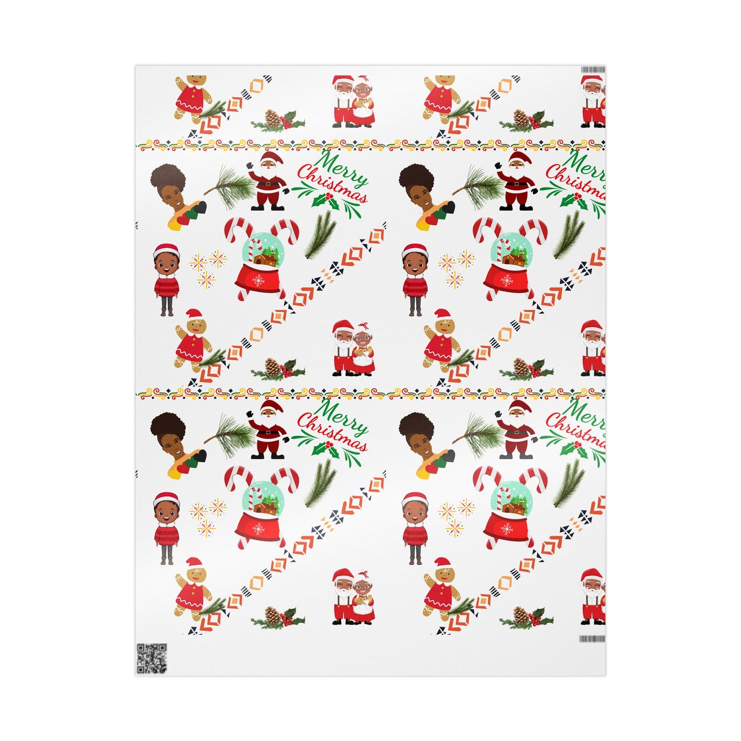 Afrocentric Merry Christmas Wrapping Paper - White