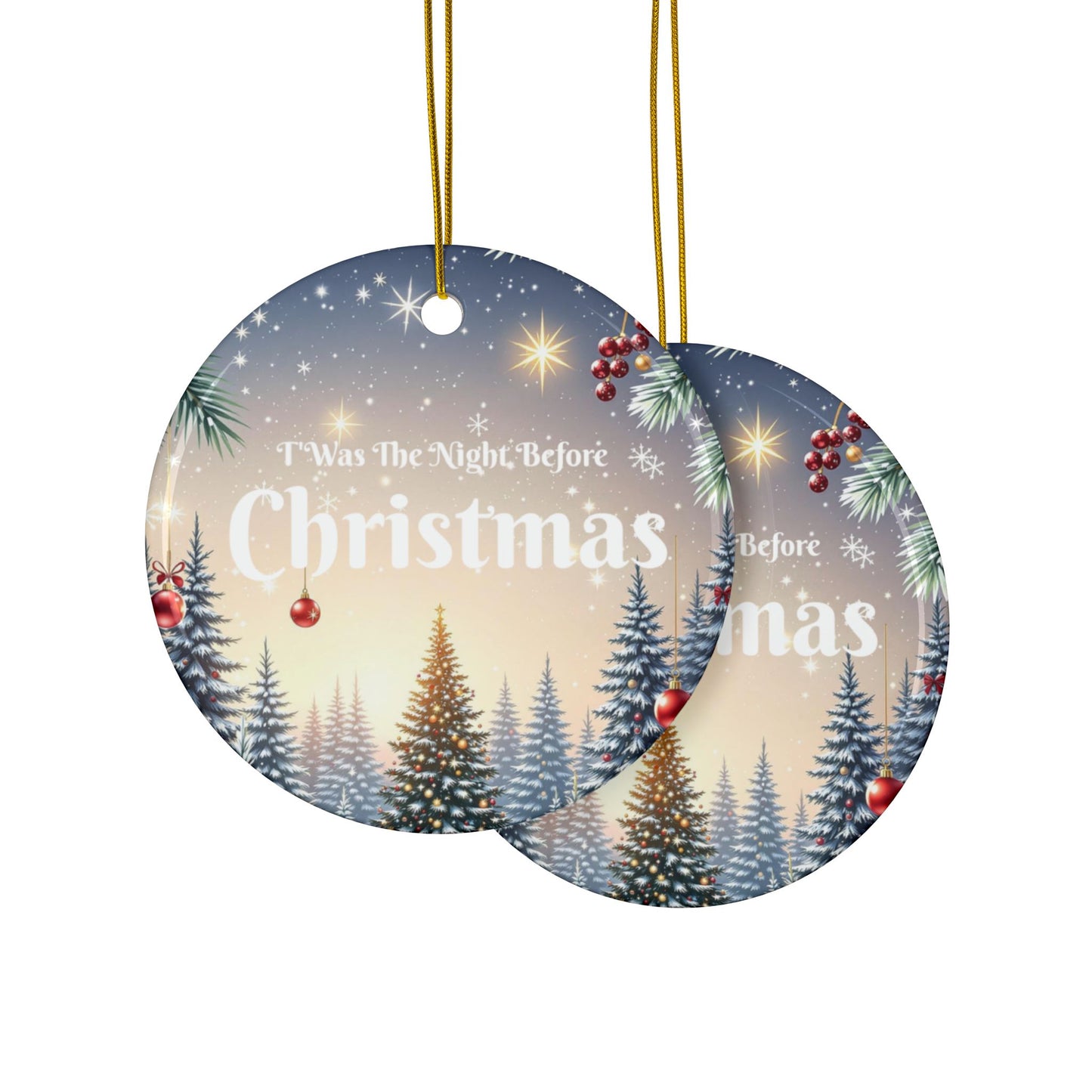 T'was The Night Before Christmas Ornaments - Ceramic, 2-Side Print, (1pc, 3pcs, 5pcs, 10pcs)