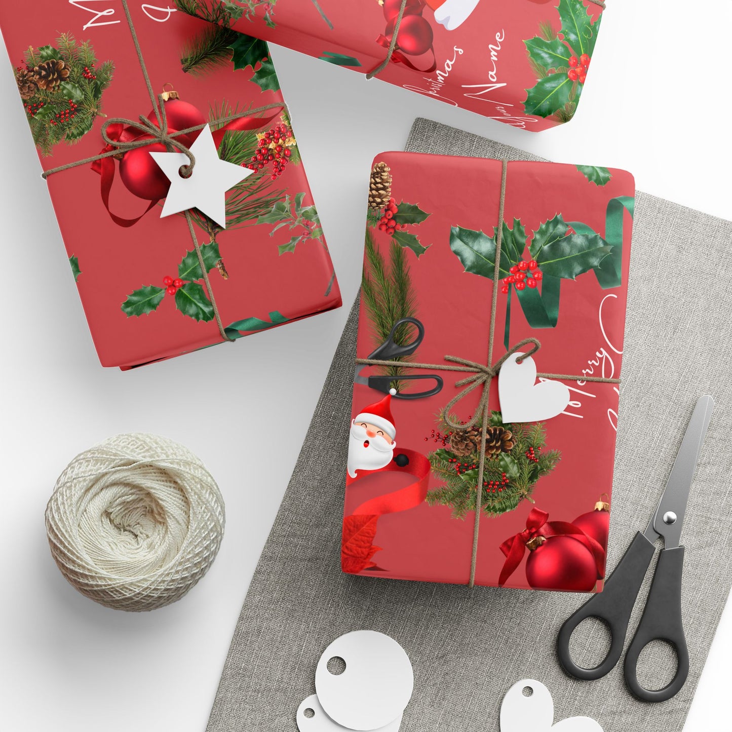 Personalized Red Merry Christmas Wrapping Paper