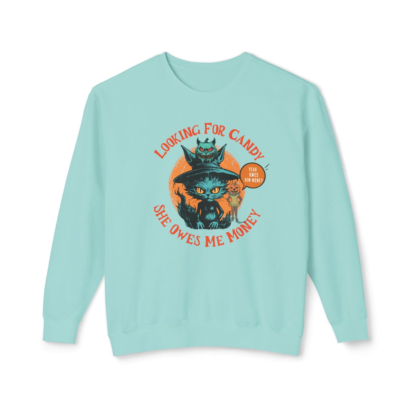 Halloween Cat Crewneck Sweatshirt with Jack o Lantern