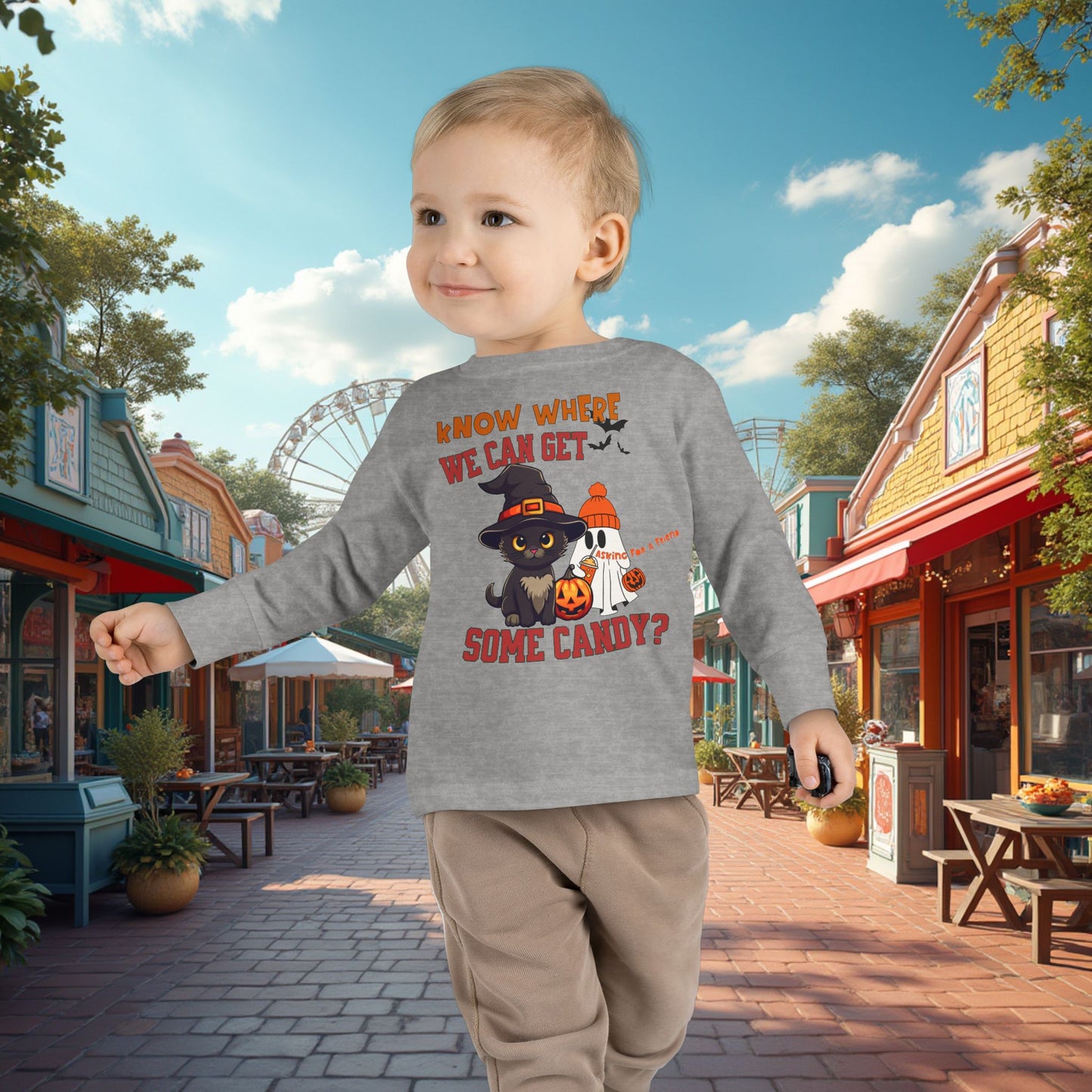 Toddler's Halloween Long Sleeve T-shirt "Know Where I Can Get Some Candy"