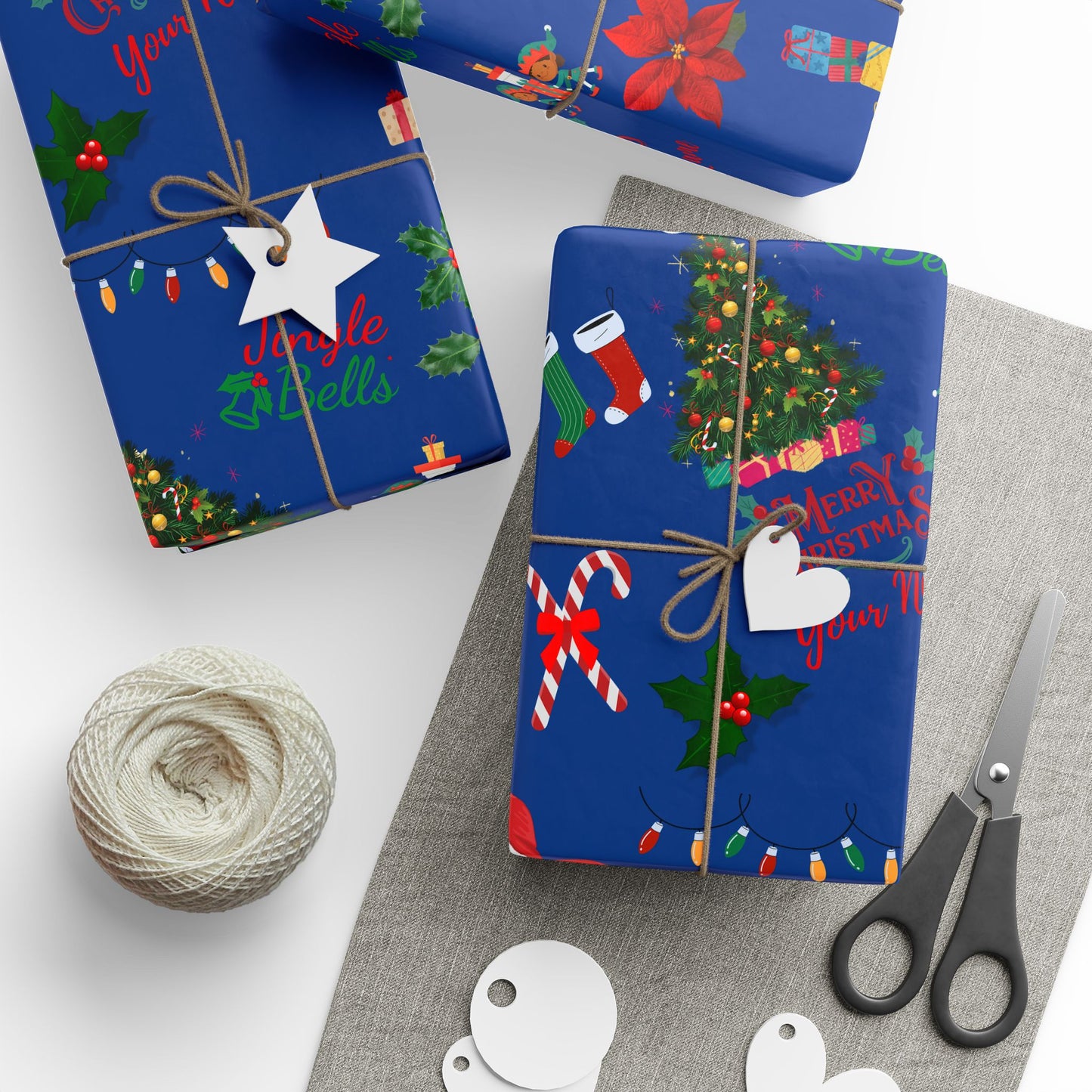 Personalized Afrocentric Mr. & Mrs Claus Blue Christmas Wrapping Paper