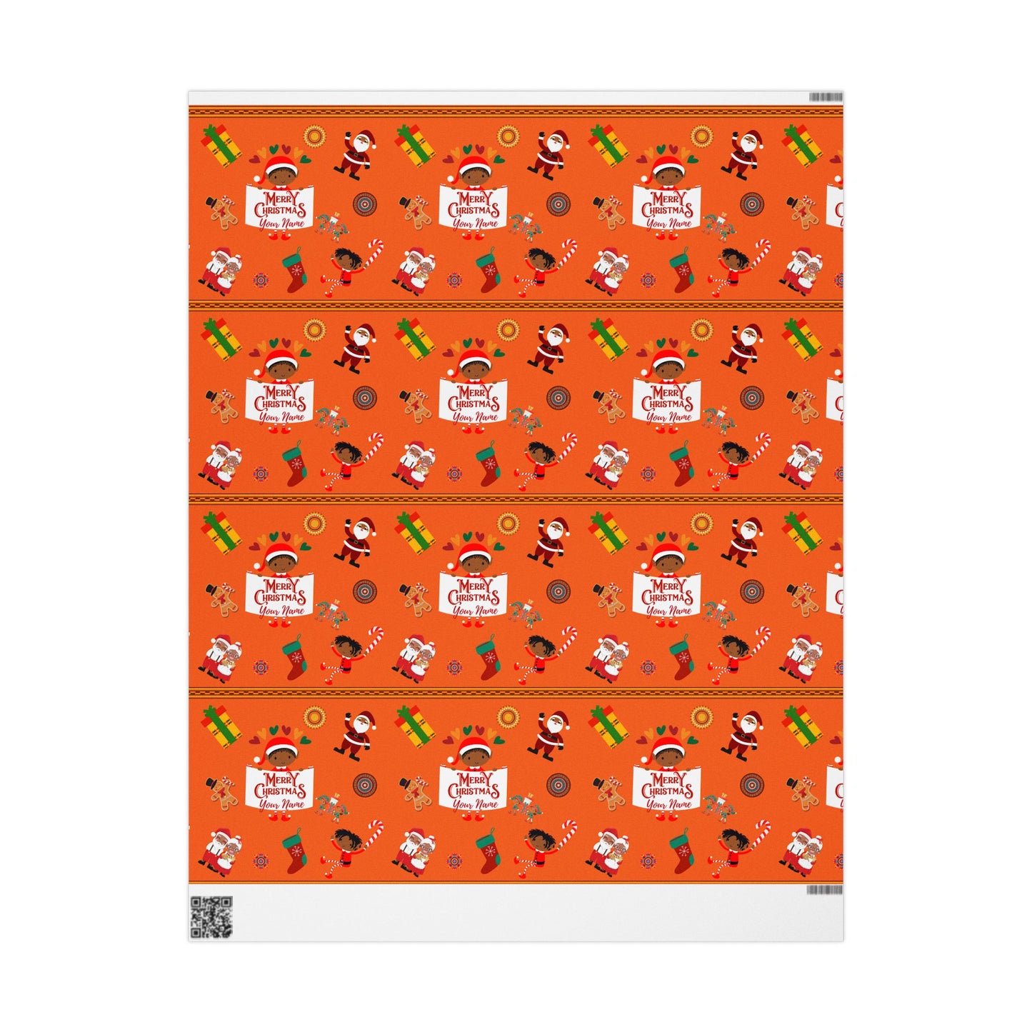 Personalized Afrocentric Merry Christmas Orange Wrapping Paper