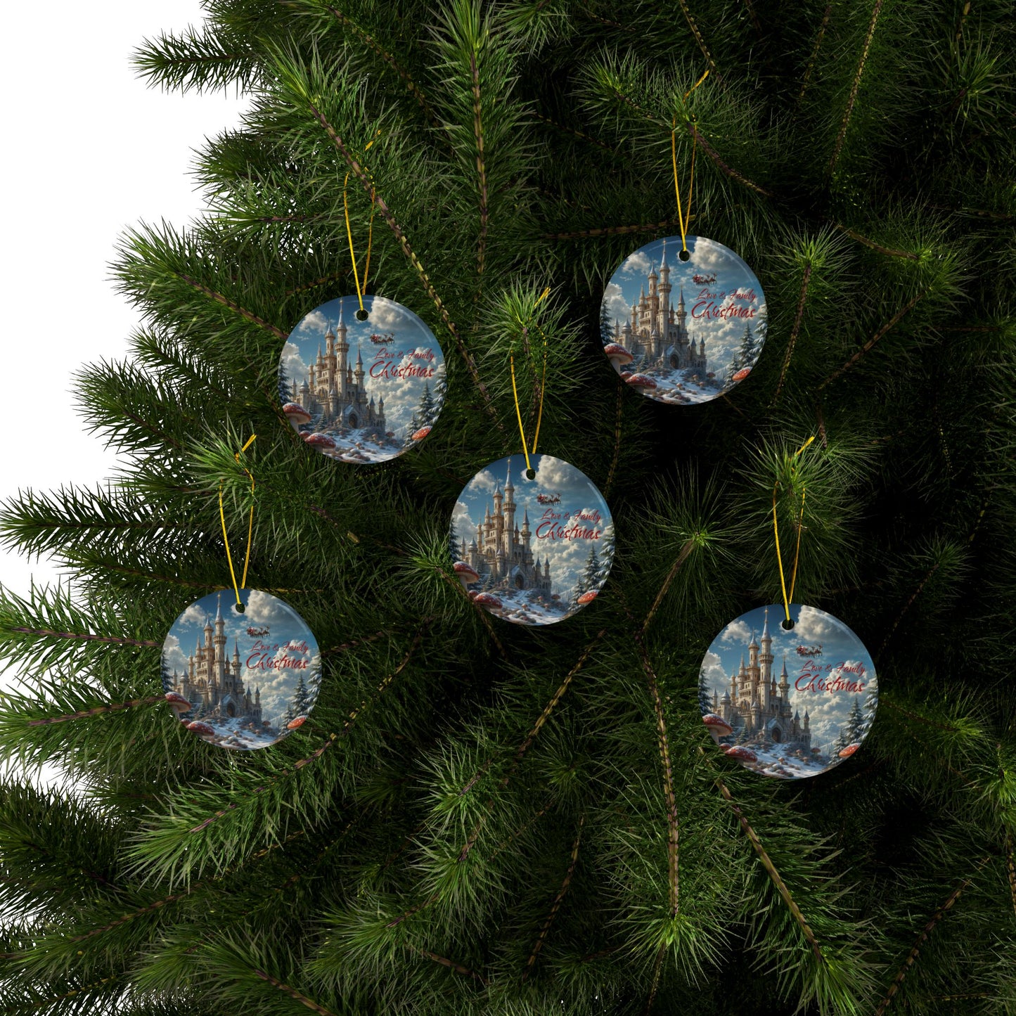 Love & Family Christmas Ornaments - Ceramic, 2-Side Print, (1pc, 3pcs, 5pcs, 10pcs)