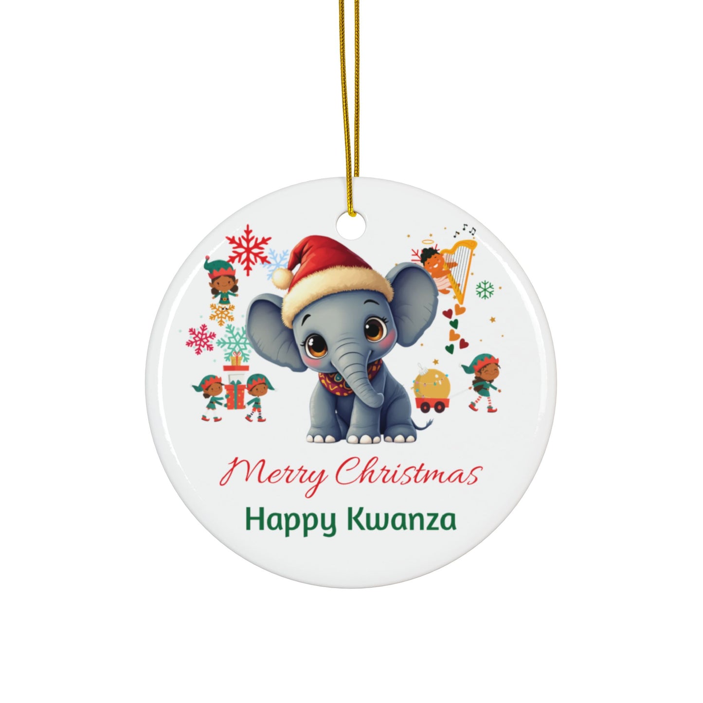 Merry Christmas, Happy Kwanza Ceramic Ornaments, 2-Side Print, (1pc, 3pcs, 5pcs, 10pcs)