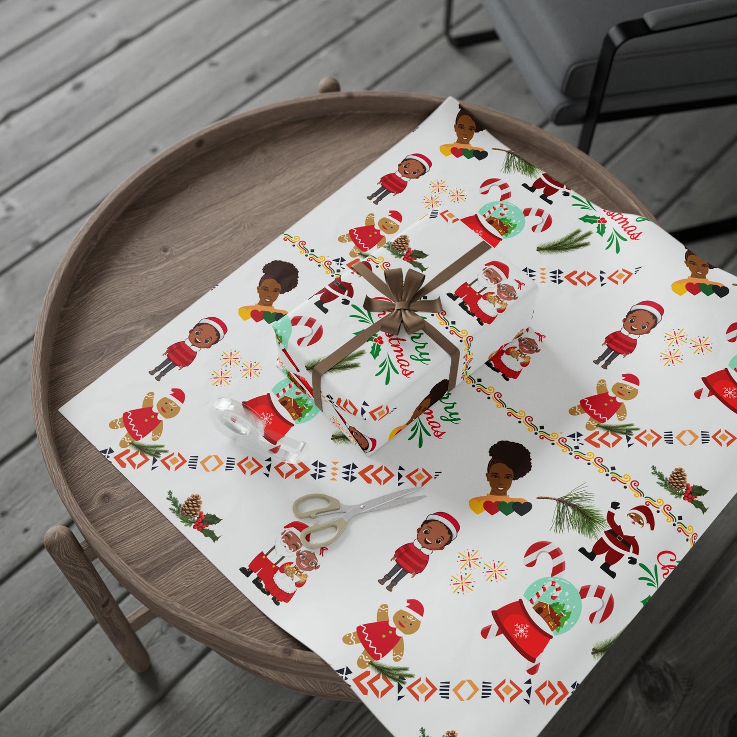 Afrocentric Merry Christmas Wrapping Paper - White