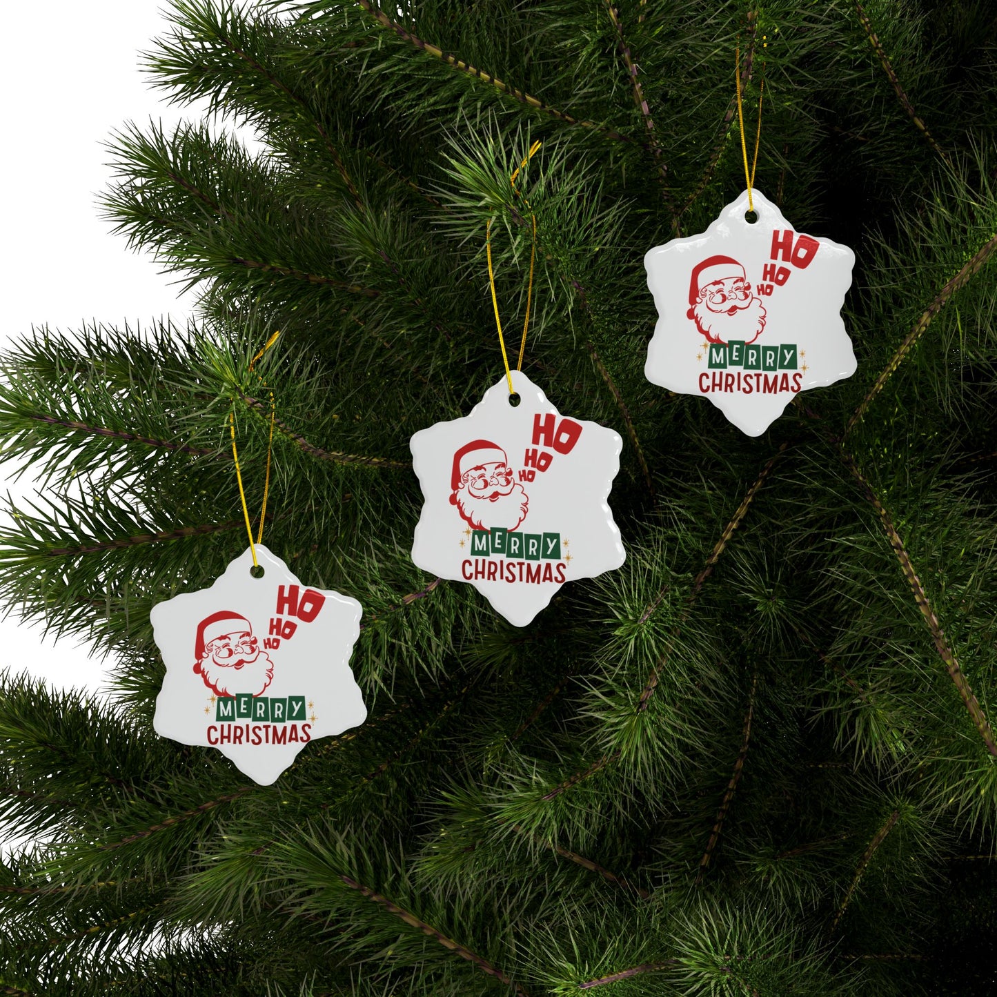 Santa's Ho Ho Ho Christmas Ornaments - Ceramic, 2-Side Print, (1pc, 3pcs, 5pcs, 10pcs)