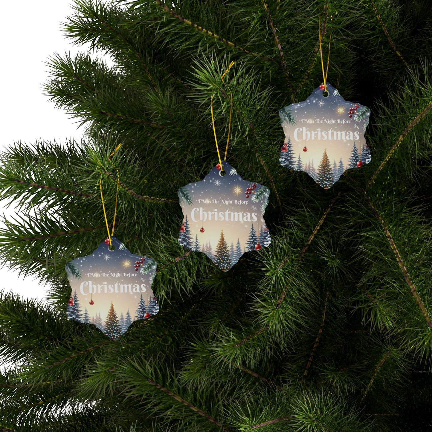 T'was The Night Before Christmas Ornaments - Ceramic, 2-Side Print, (1pc, 3pcs, 5pcs, 10pcs)