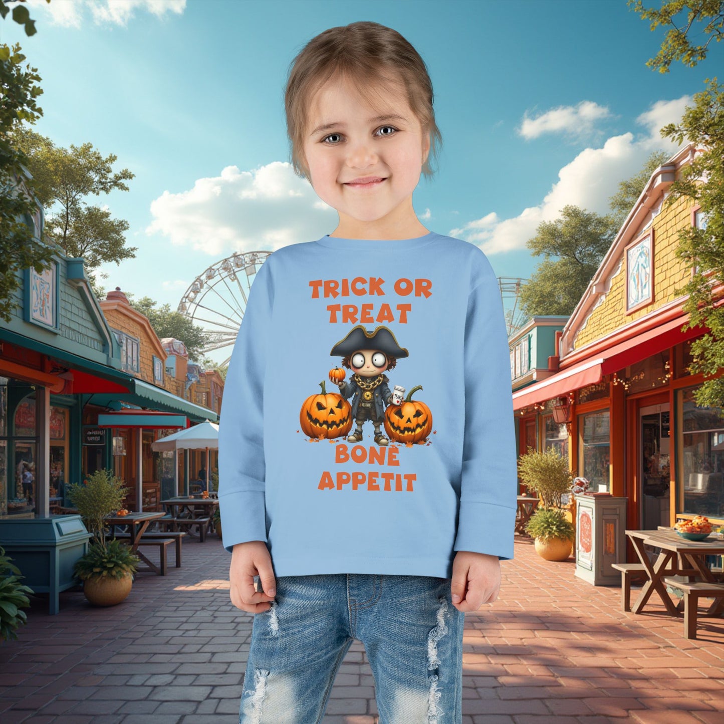 Toddler's "Trick or Treat, Bon Appetit" Halloween Long Sleeve T-shirt