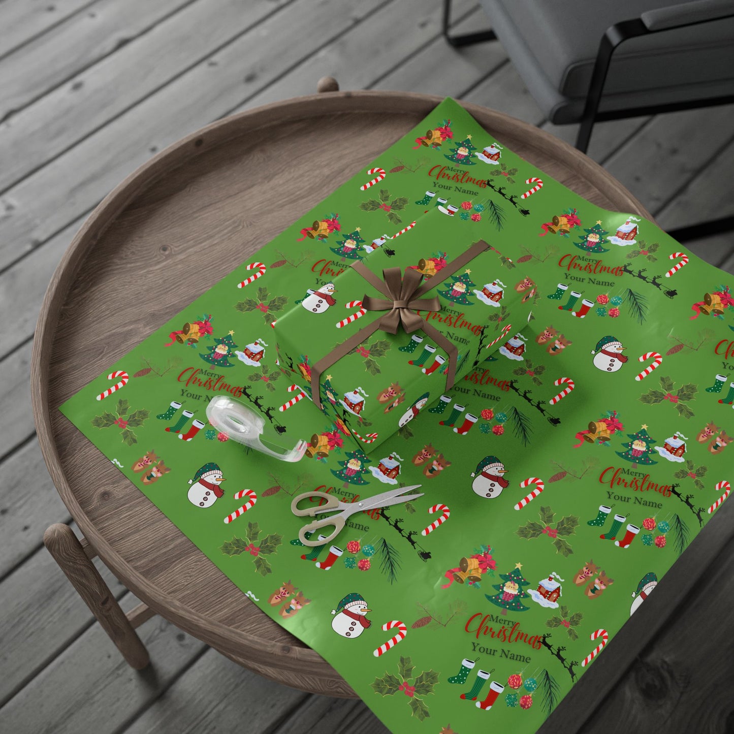 Personalized Green Christmas Wrapping Paper