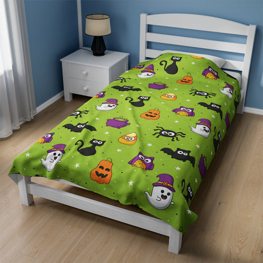 Pumpkin, Cat, Egg, Owl Ghost Velveteen Plush Blanket