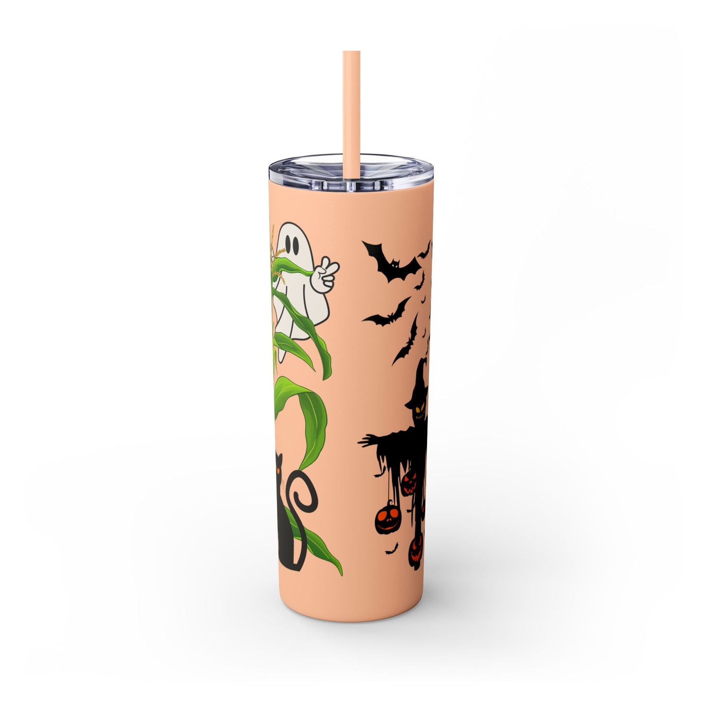 "Never Scared Halloween Themed" Skinny Tumbler with Straw, 20oz