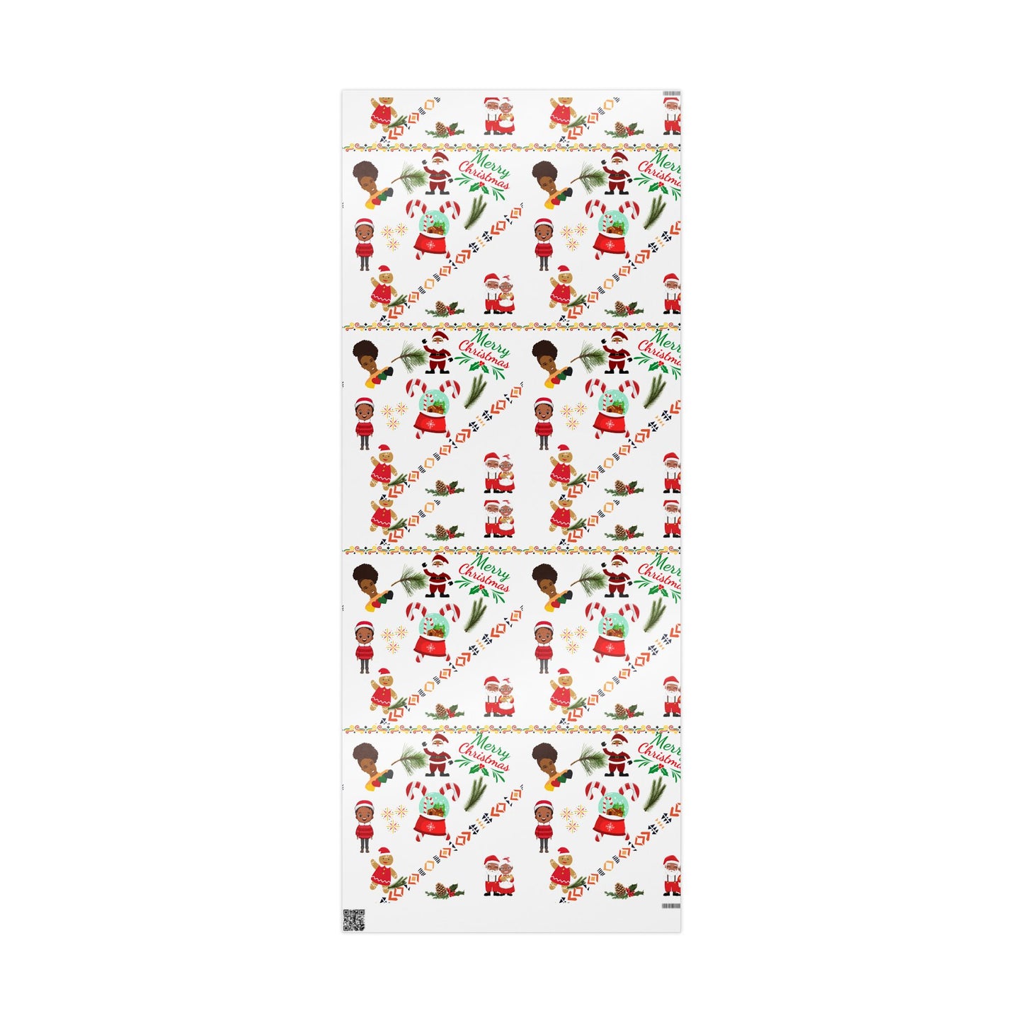 Afrocentric Merry Christmas Wrapping Paper - White