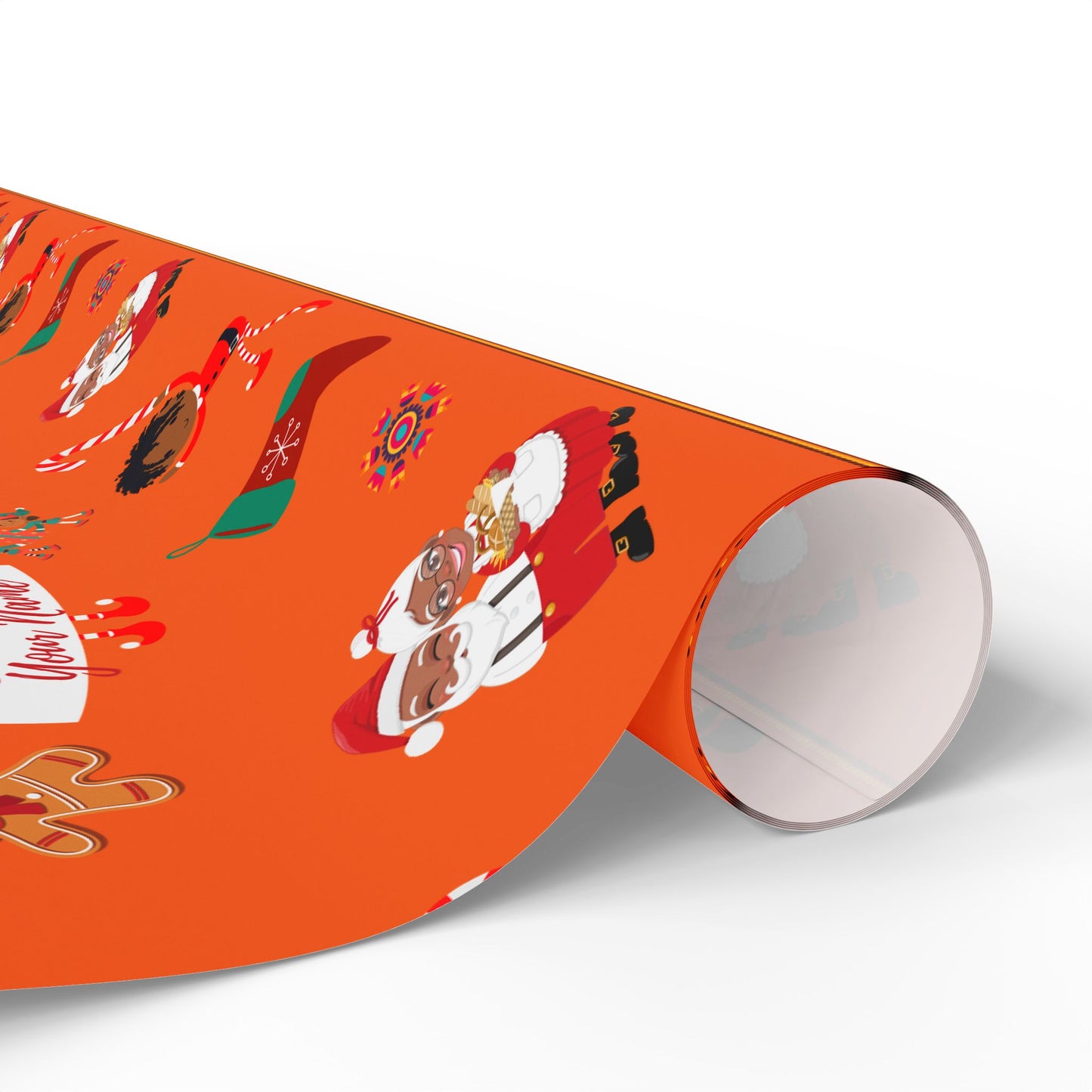 Personalized Afrocentric Merry Christmas Orange Wrapping Paper