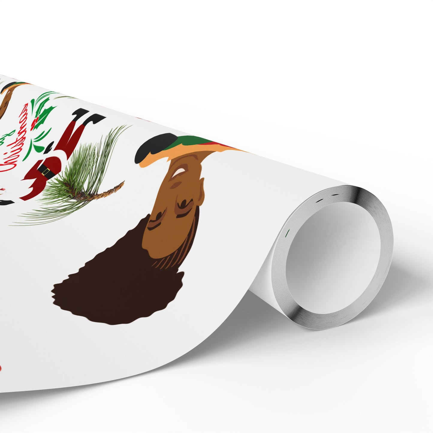 Afrocentric Merry Christmas Wrapping Paper - White