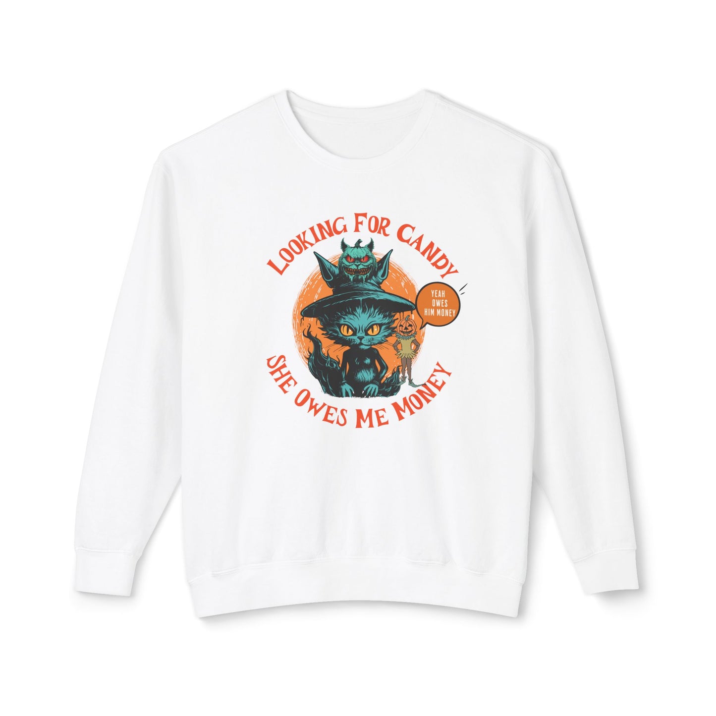 Halloween Cat Crewneck Sweatshirt with Jack o Lantern