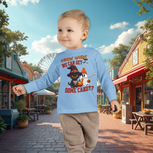 Toddler's Halloween Long Sleeve T-shirt "Know Where I Can Get Some Candy"