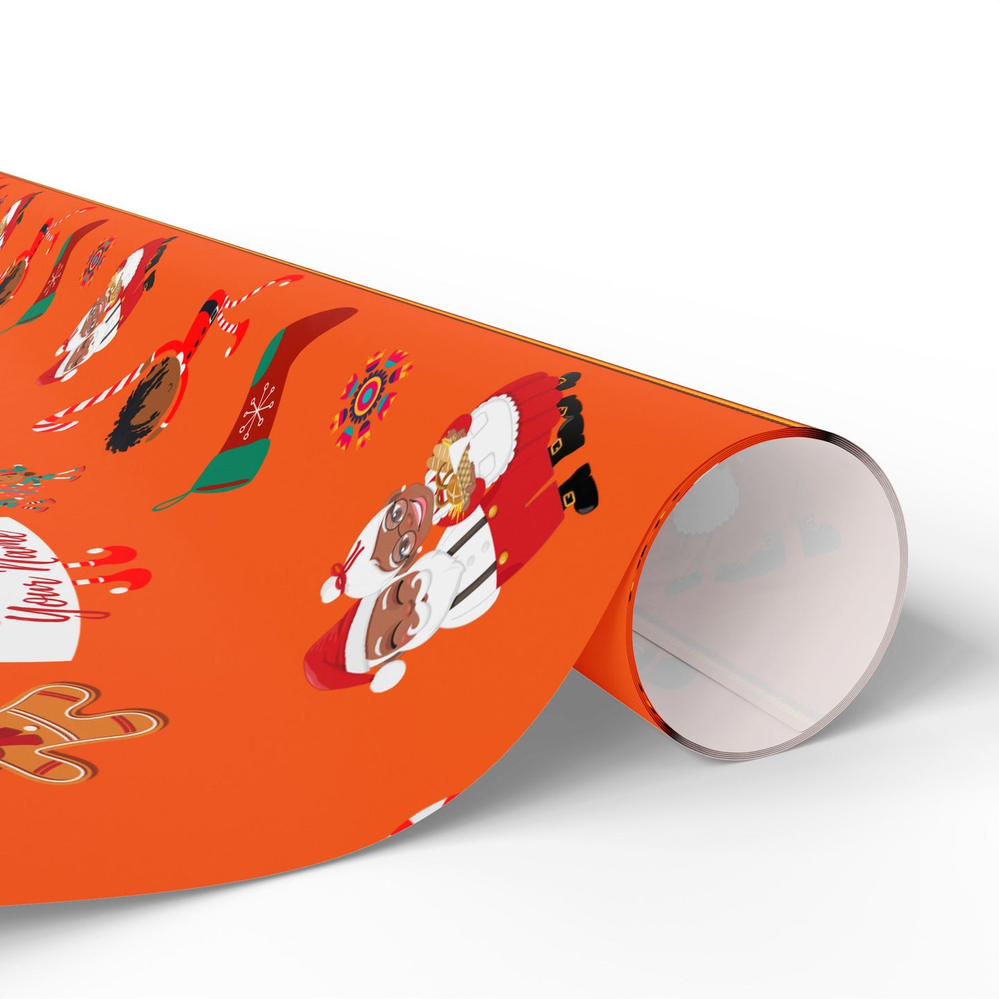 Personalized Afrocentric Merry Christmas Orange Wrapping Paper