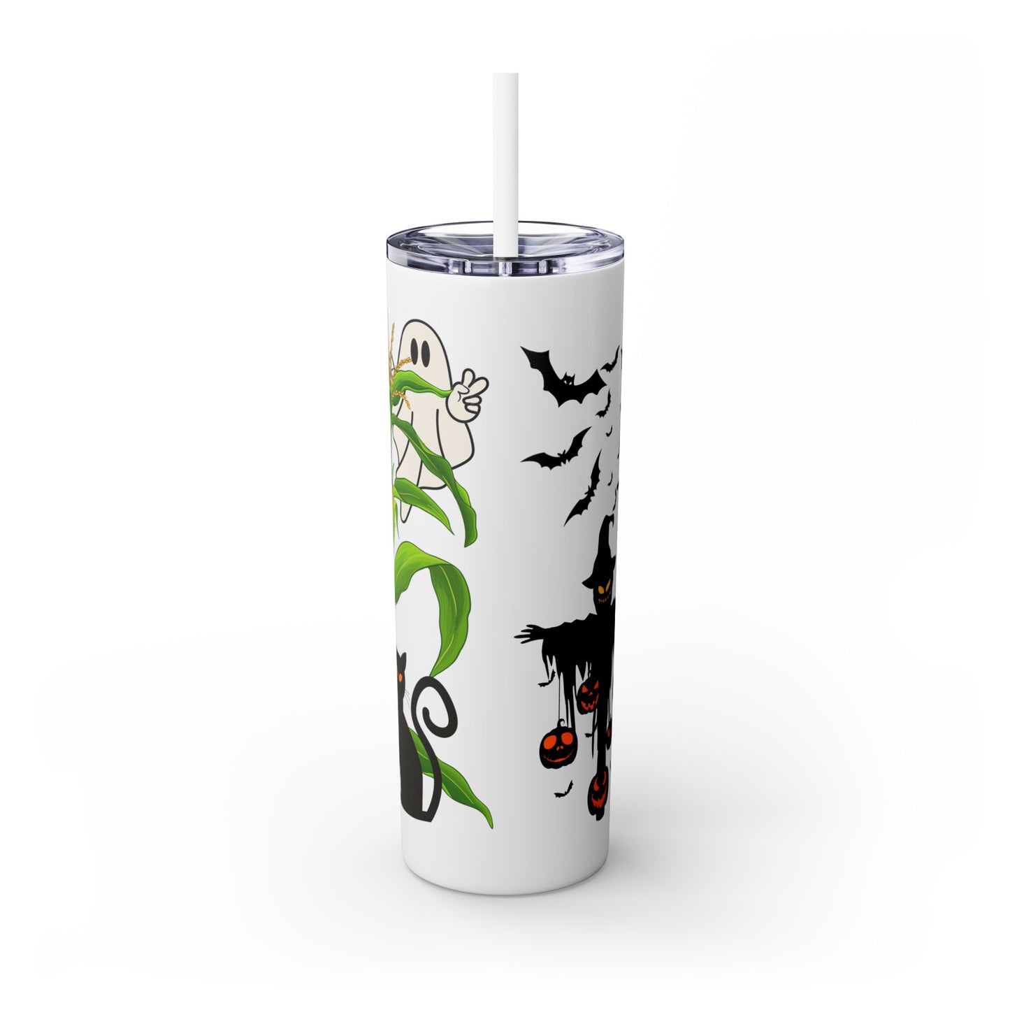 "Never Scared Halloween Themed" Skinny Tumbler with Straw, 20oz