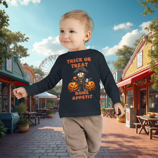 Toddler's "Trick or Treat, Bon Appetit" Halloween Long Sleeve T-shirt