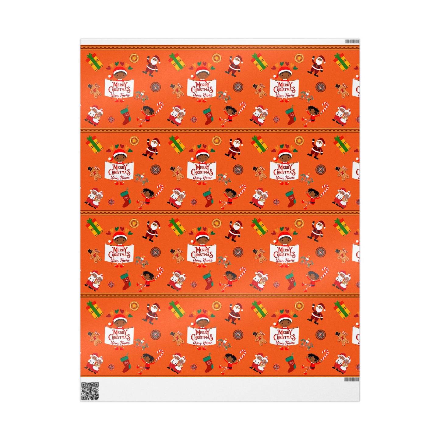 Personalized Afrocentric Merry Christmas Orange Wrapping Paper