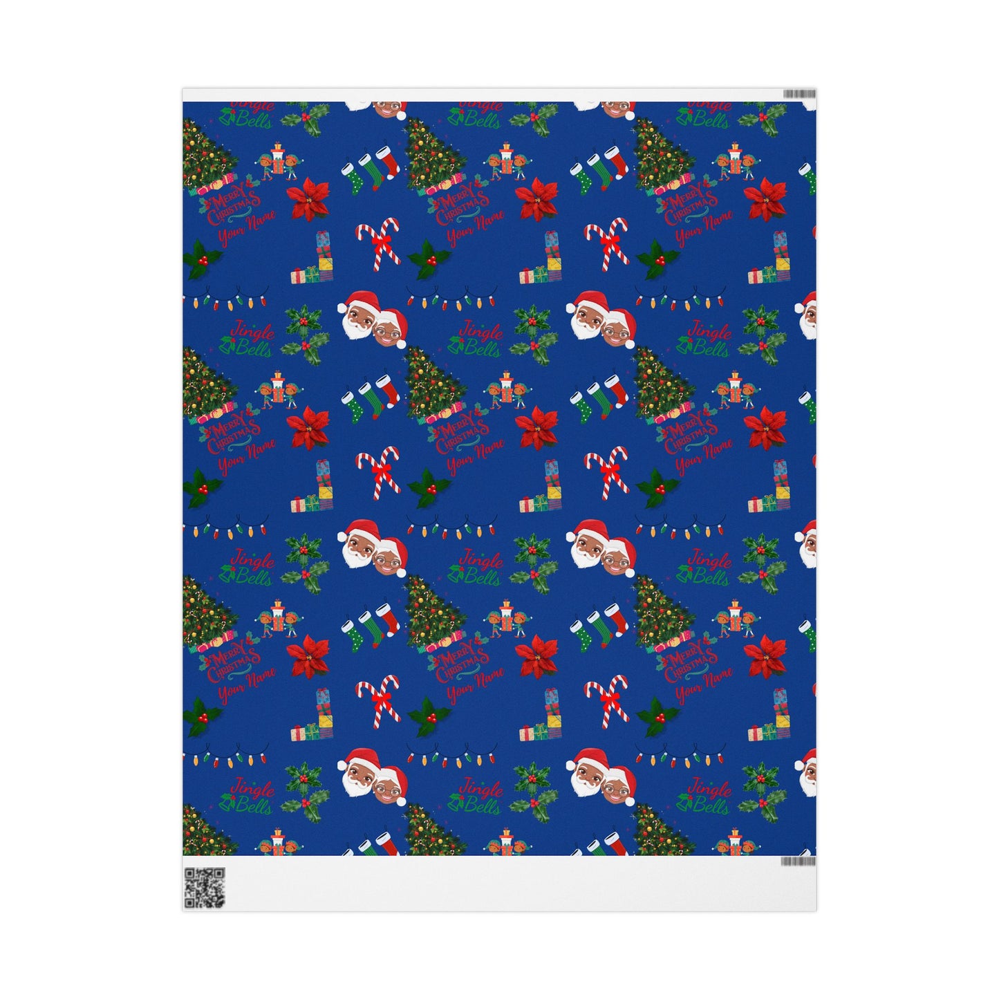 Personalized Afrocentric Mr. & Mrs Claus Blue Christmas Wrapping Paper