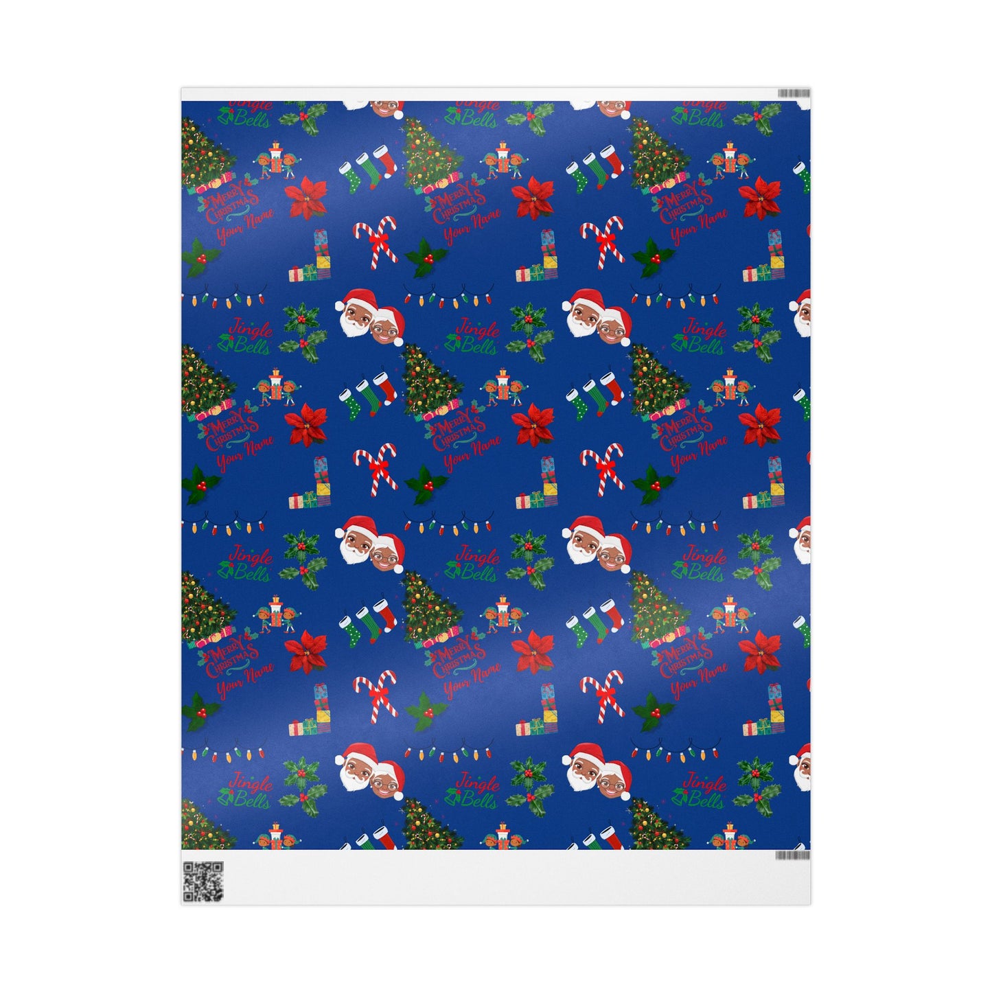 Personalized Afrocentric Mr. & Mrs Claus Blue Christmas Wrapping Paper