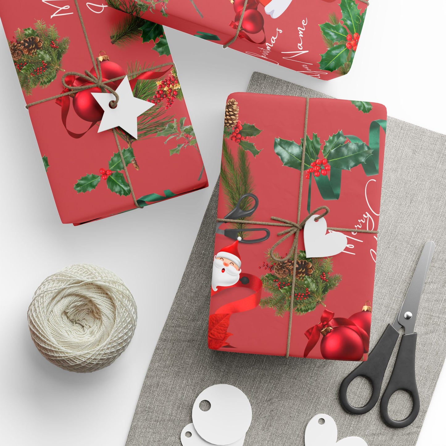 Personalized Red Merry Christmas Wrapping Paper