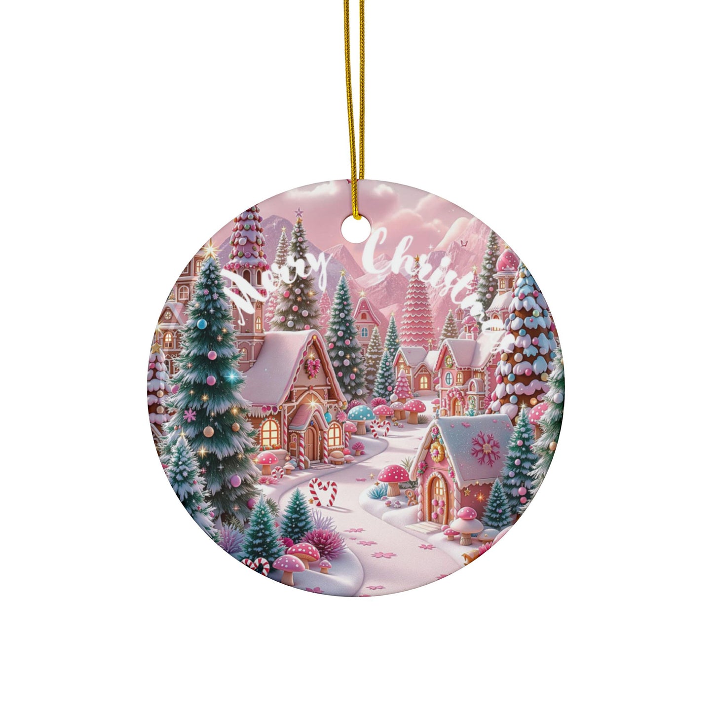 Merry Christmas Village Ceramic Ornaments, 2-Side Print, (1pc, 3pcs, 5pcs, 10pcs)