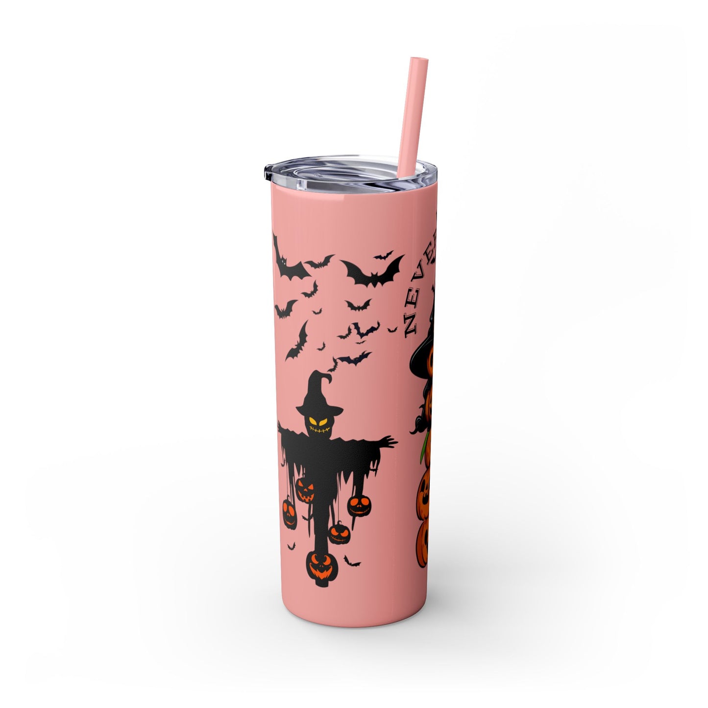 "Never Scared Halloween Themed" Skinny Tumbler with Straw, 20oz