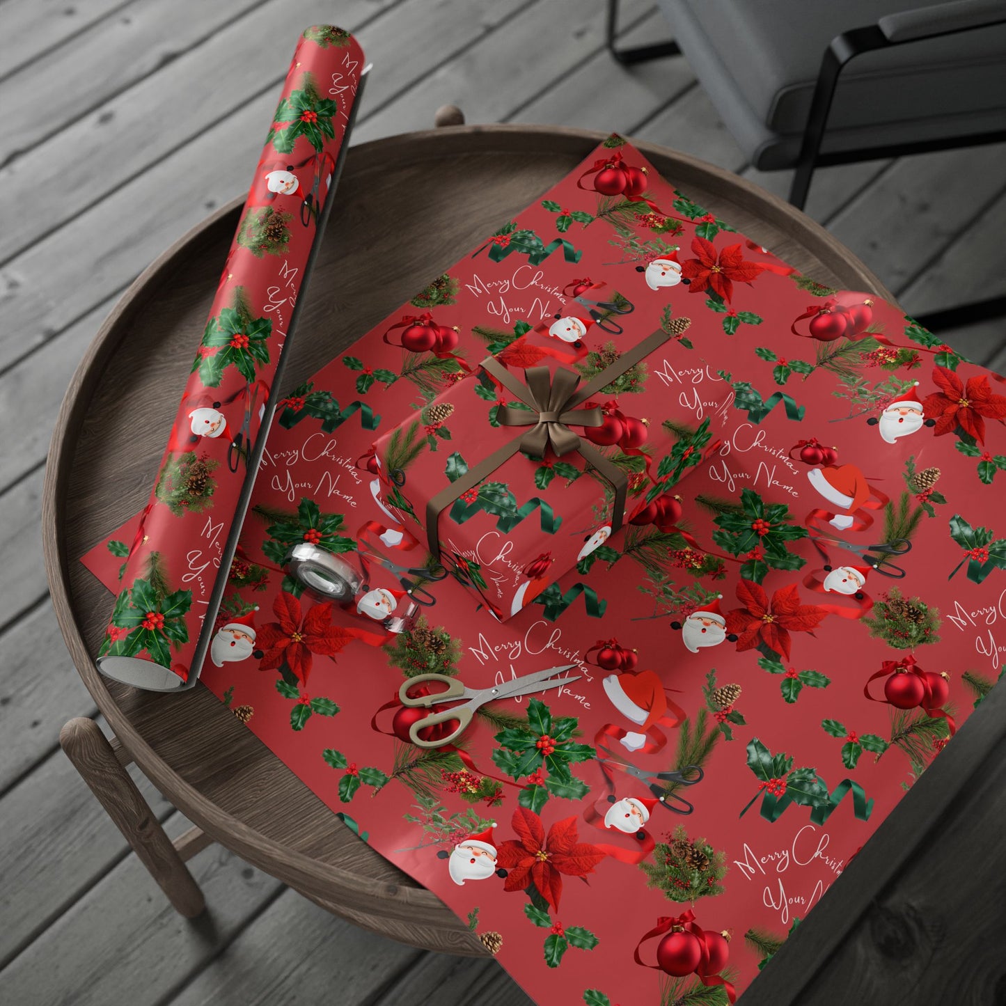 Personalized Red Merry Christmas Wrapping Paper