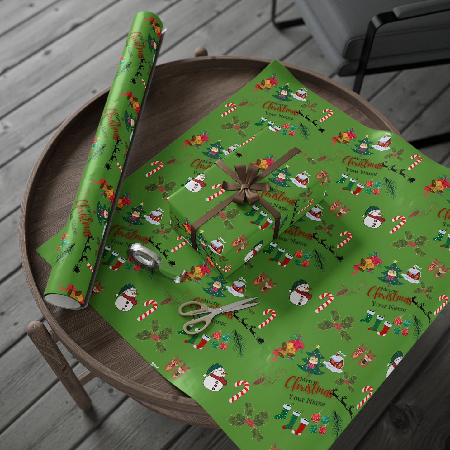 Personalized Green Christmas Wrapping Paper