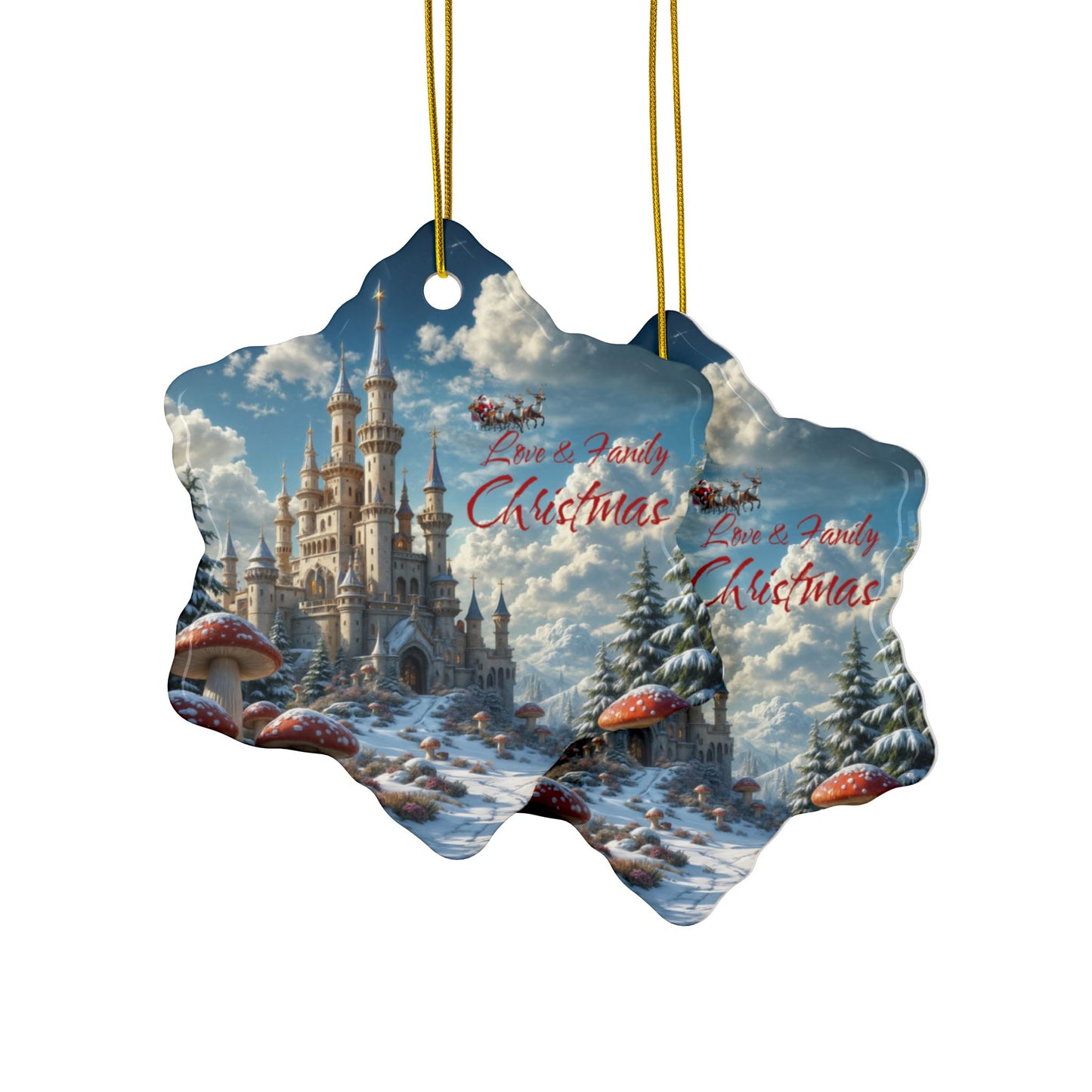 Love & Family Christmas Ornaments - Ceramic, 2-Side Print, (1pc, 3pcs, 5pcs, 10pcs)