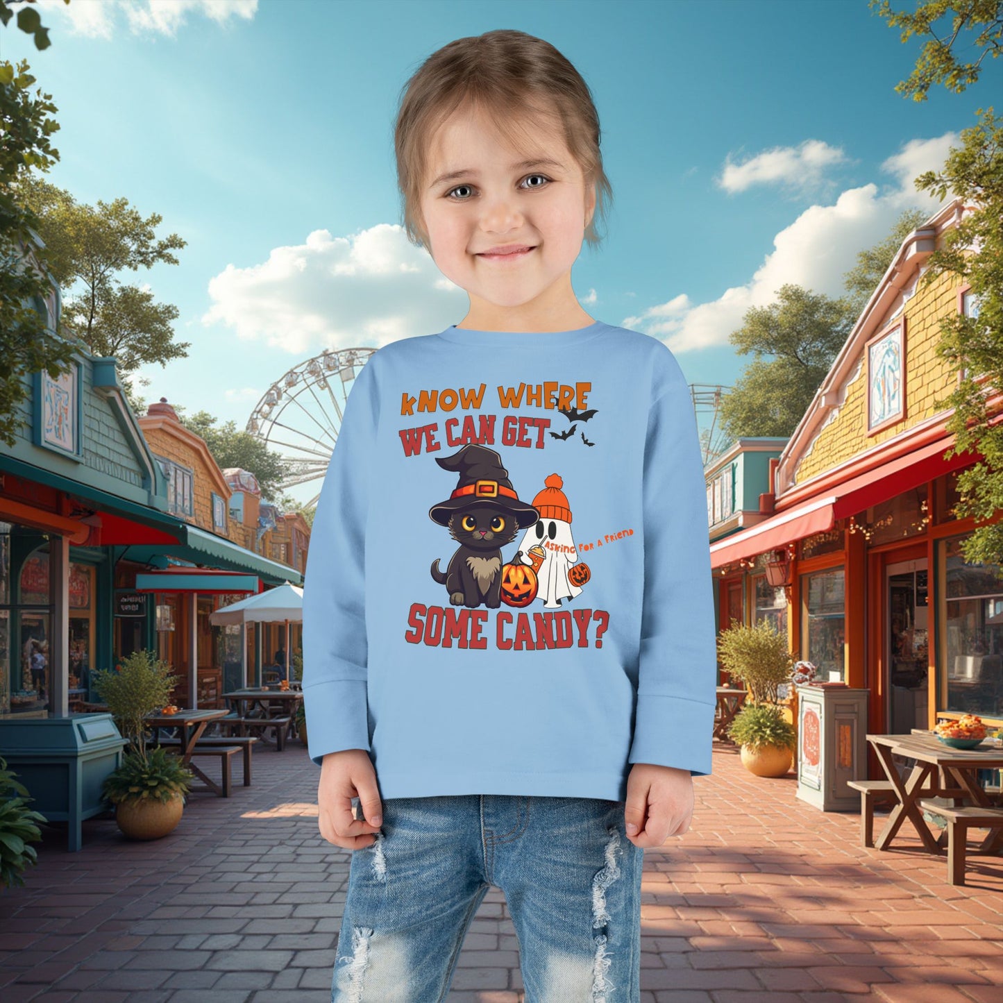 Toddler's Halloween Long Sleeve T-shirt "Know Where I Can Get Some Candy"