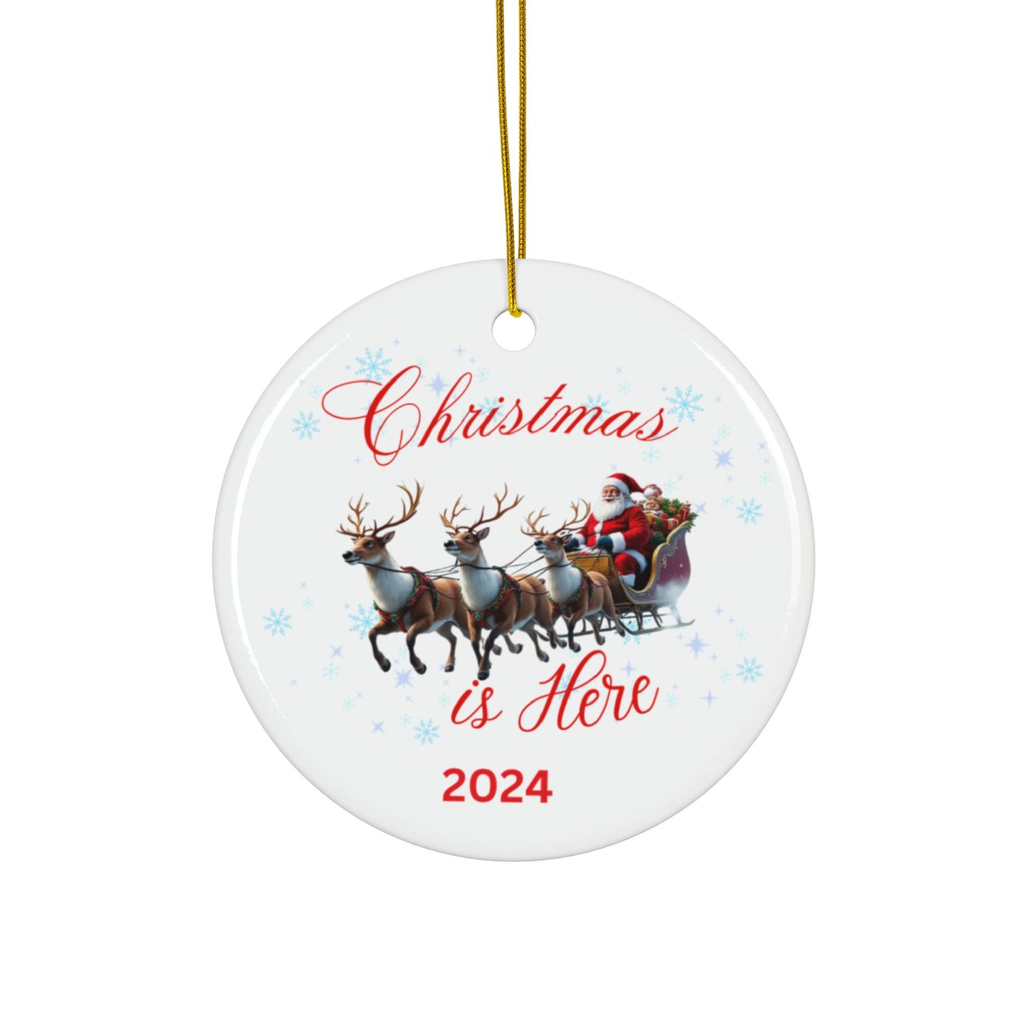 Christmas Is Here 2024 Ceramic Ornaments, 2-Side Print, (1pc, 3pcs, 5pcs, 10pcs)