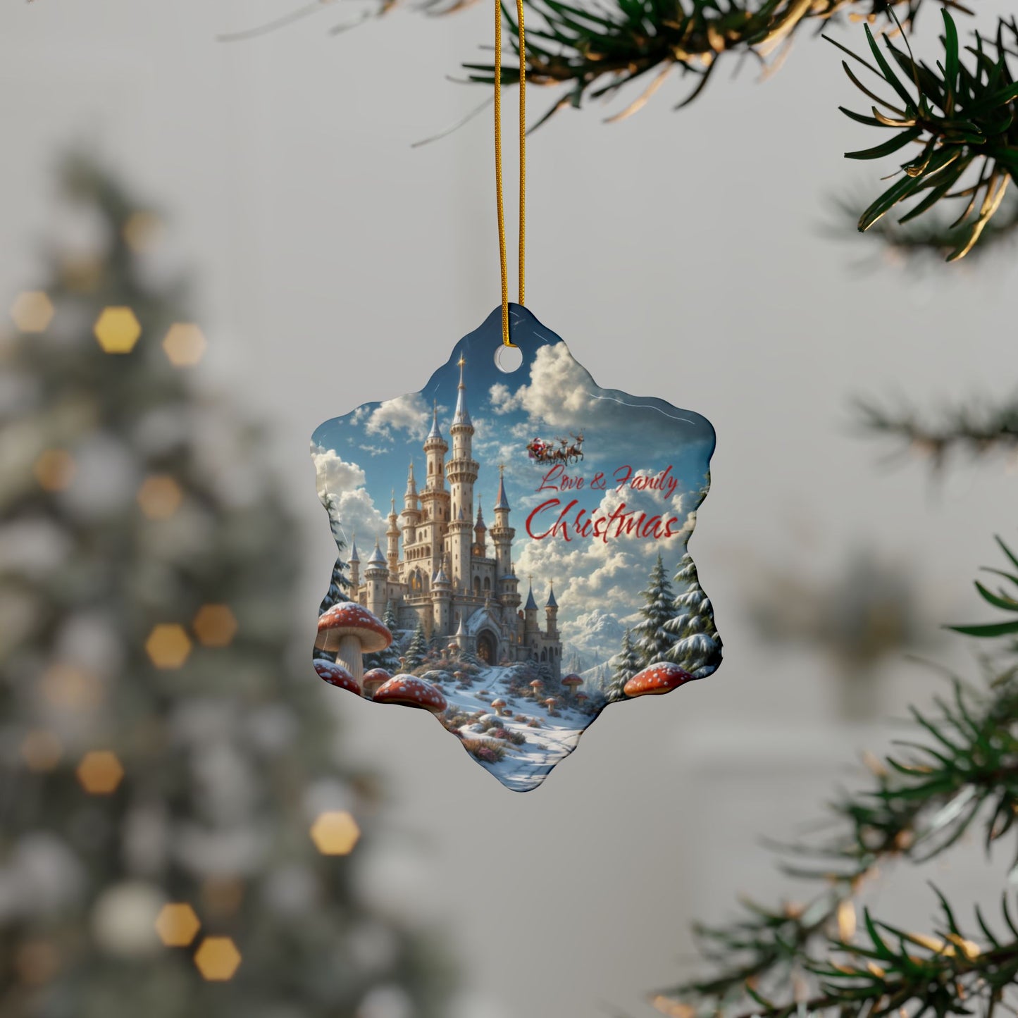 Love & Family Christmas Ornaments - Ceramic, 2-Side Print, (1pc, 3pcs, 5pcs, 10pcs)