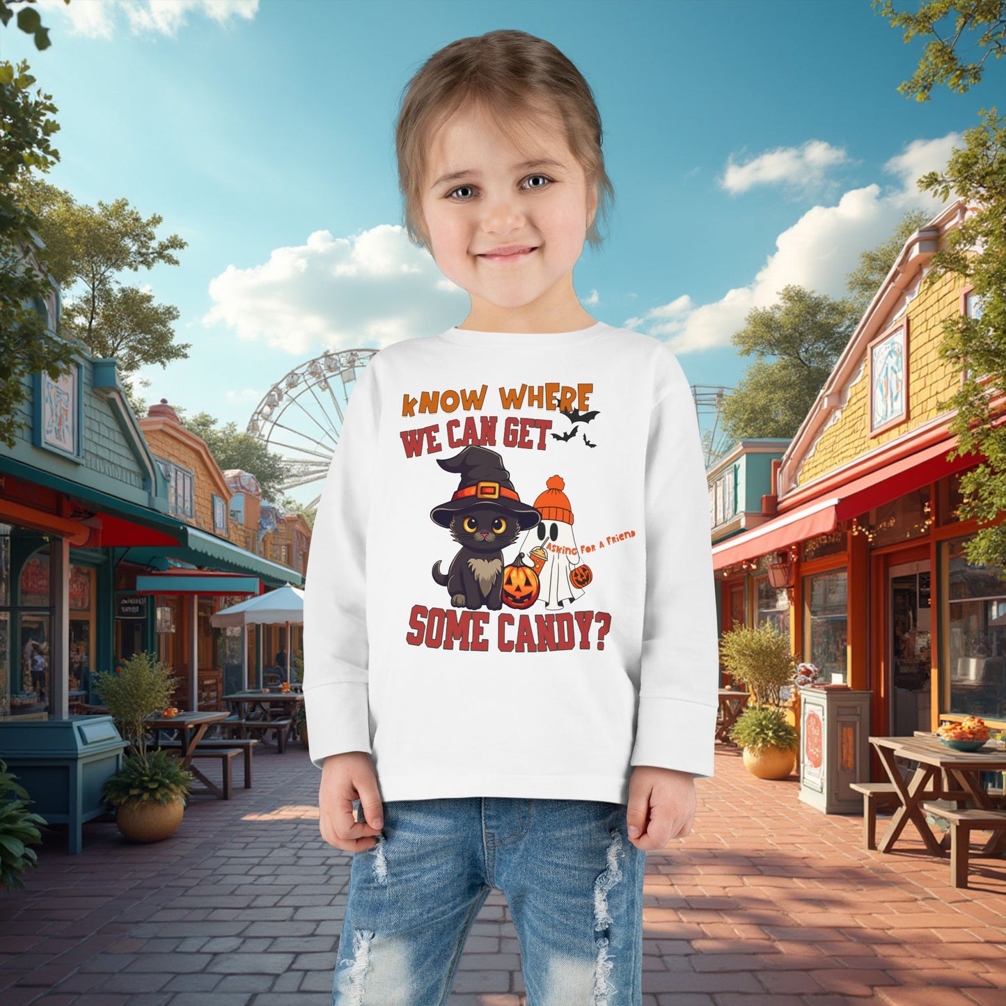 Toddler's Halloween Long Sleeve T-shirt "Know Where I Can Get Some Candy"