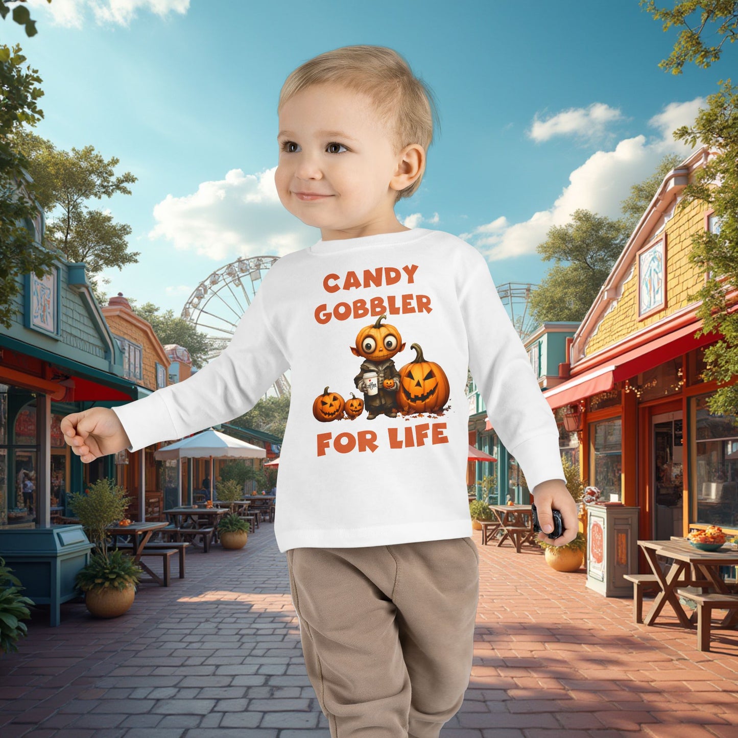 Toddler's "Candy Gobbler For Life" Halloween Long Sleeve T-shirt