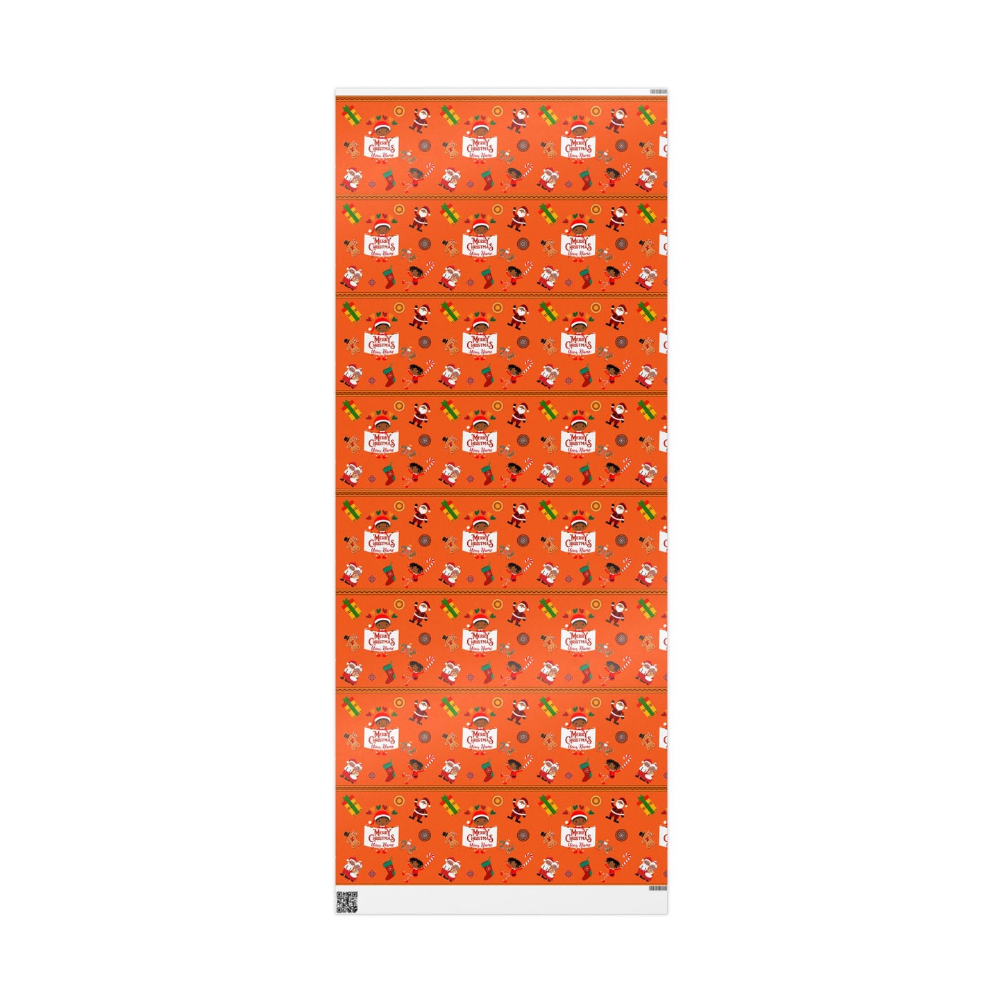 Personalized Afrocentric Merry Christmas Orange Wrapping Paper