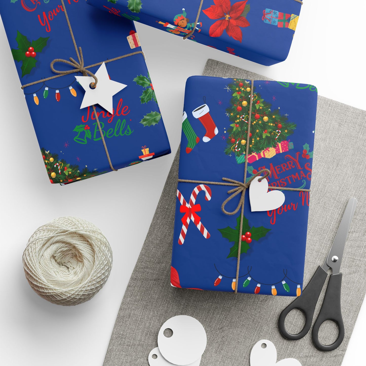 Personalized Afrocentric Mr. & Mrs Claus Blue Christmas Wrapping Paper