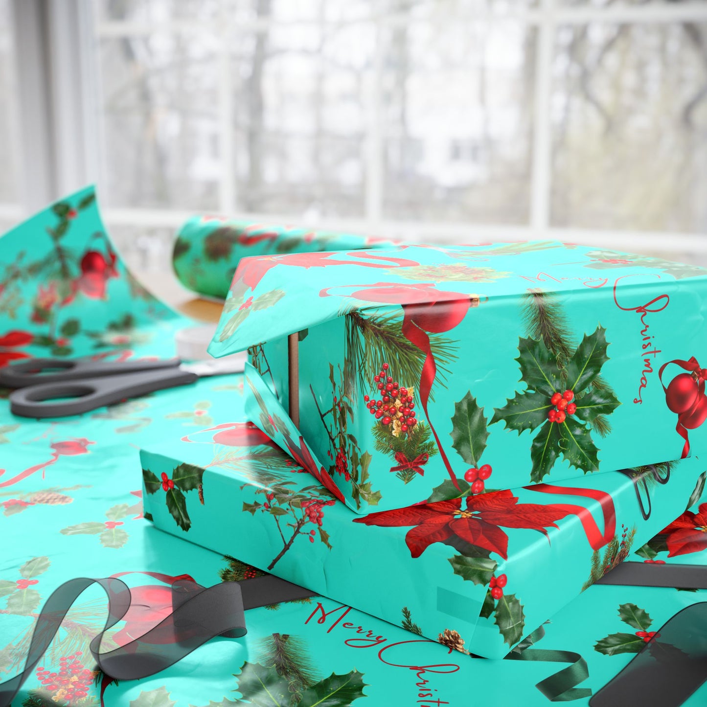 Merry Christmas Turquoise Wrapping Papers