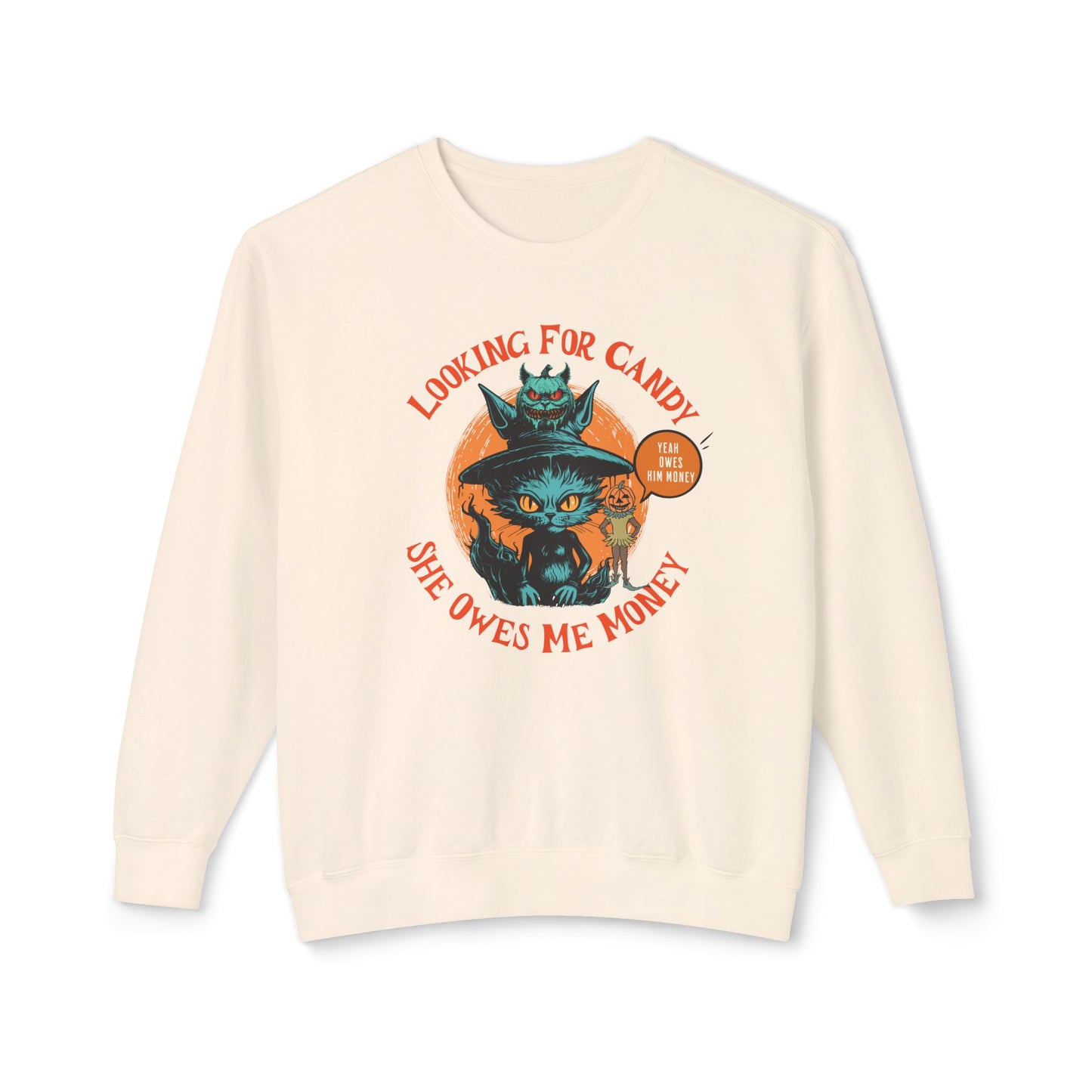 Halloween Cat Crewneck Sweatshirt with Jack o Lantern