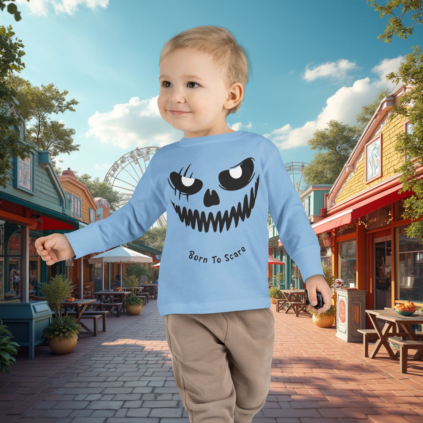 Toddler's Born To Scare MonsterFace Halloween Long Sleeve T-shirt