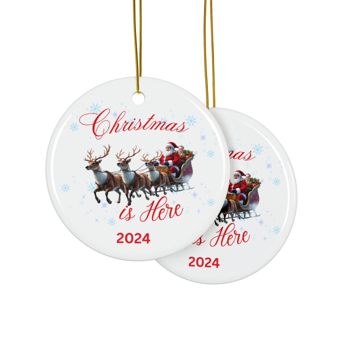 Christmas Is Here 2024 Ceramic Ornaments, 2-Side Print, (1pc, 3pcs, 5pcs, 10pcs)