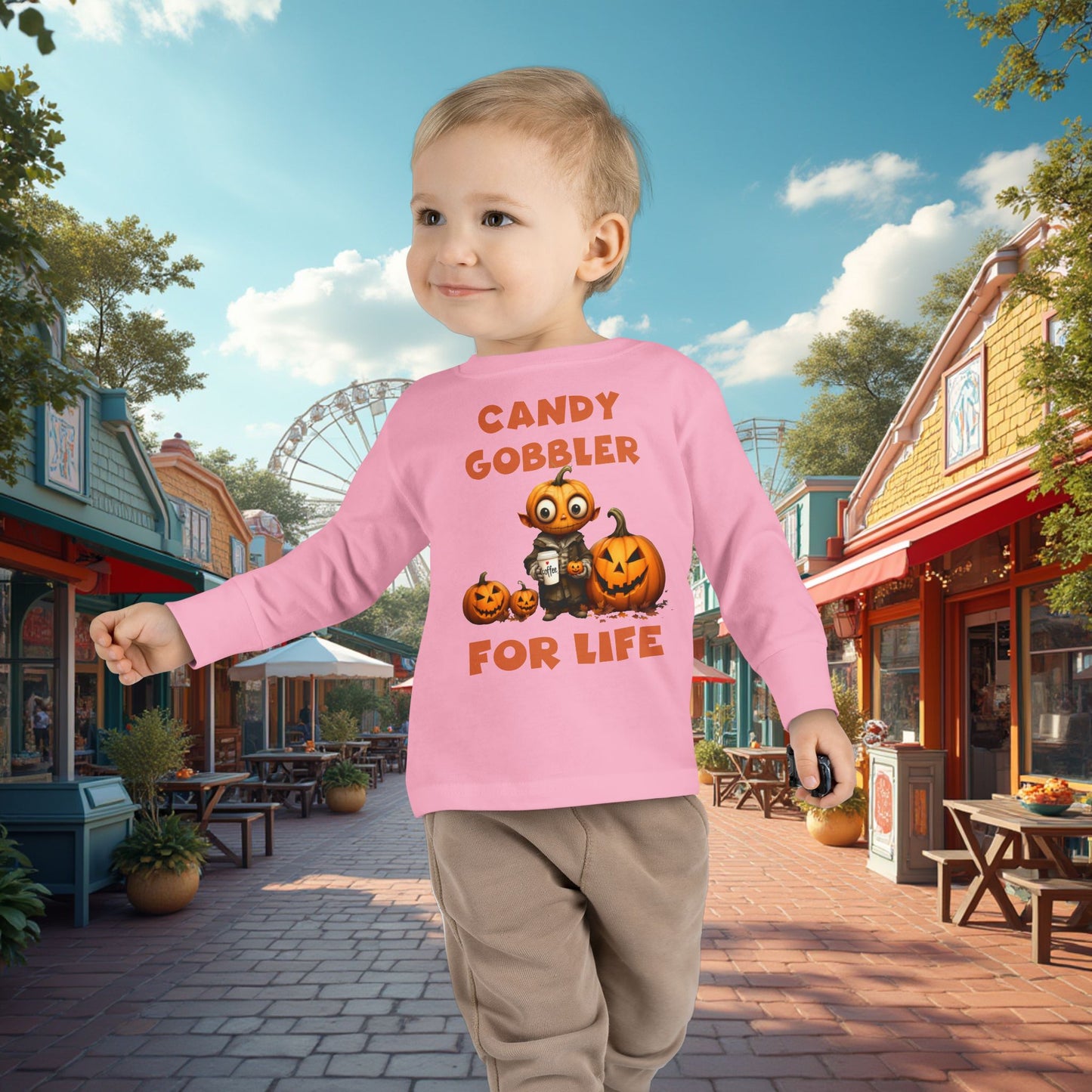 Toddler's "Candy Gobbler For Life" Halloween Long Sleeve T-shirt