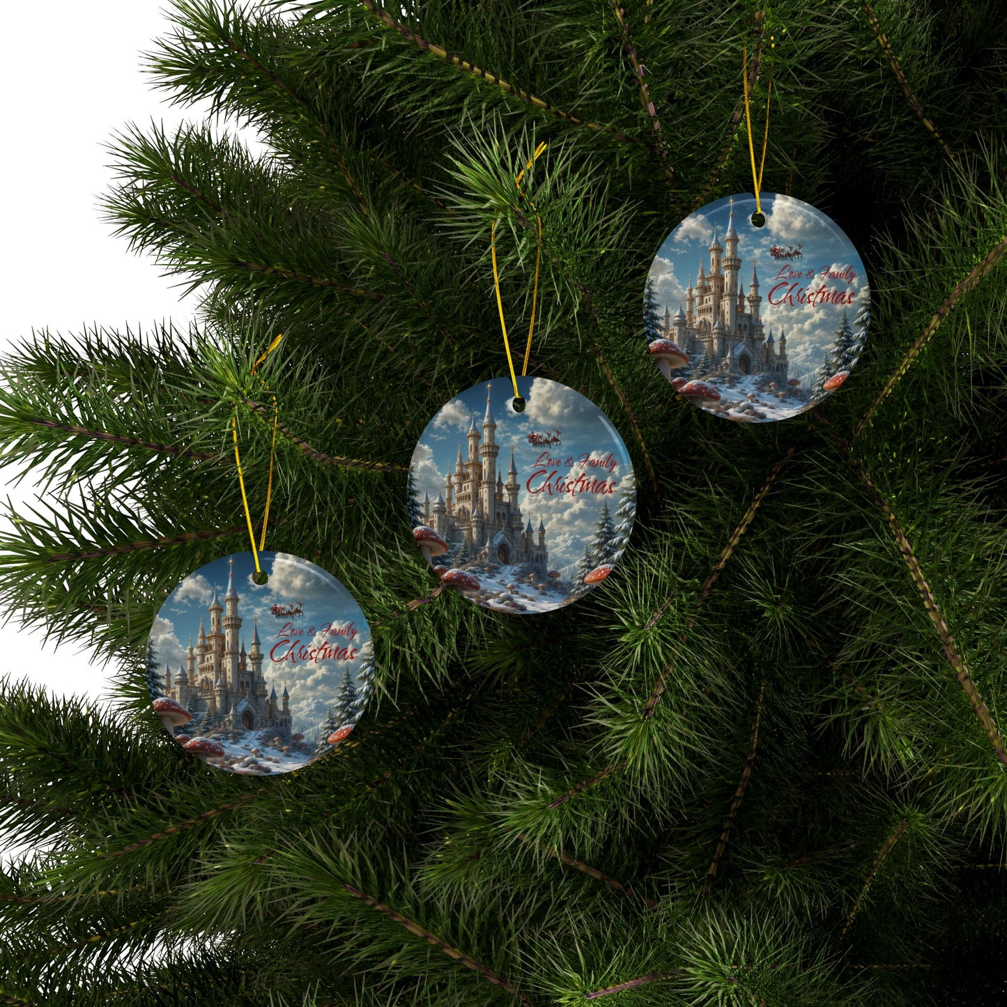 Love & Family Christmas Ornaments - Ceramic, 2-Side Print, (1pc, 3pcs, 5pcs, 10pcs)