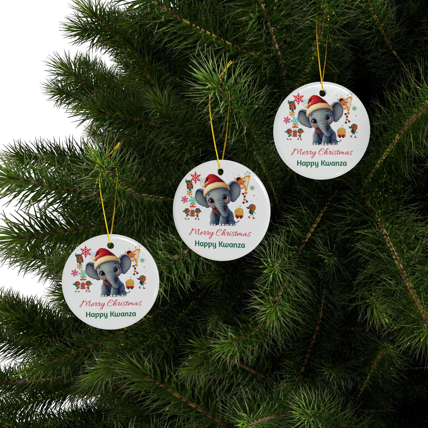 Merry Christmas, Happy Kwanza Ceramic Ornaments, 2-Side Print, (1pc, 3pcs, 5pcs, 10pcs)