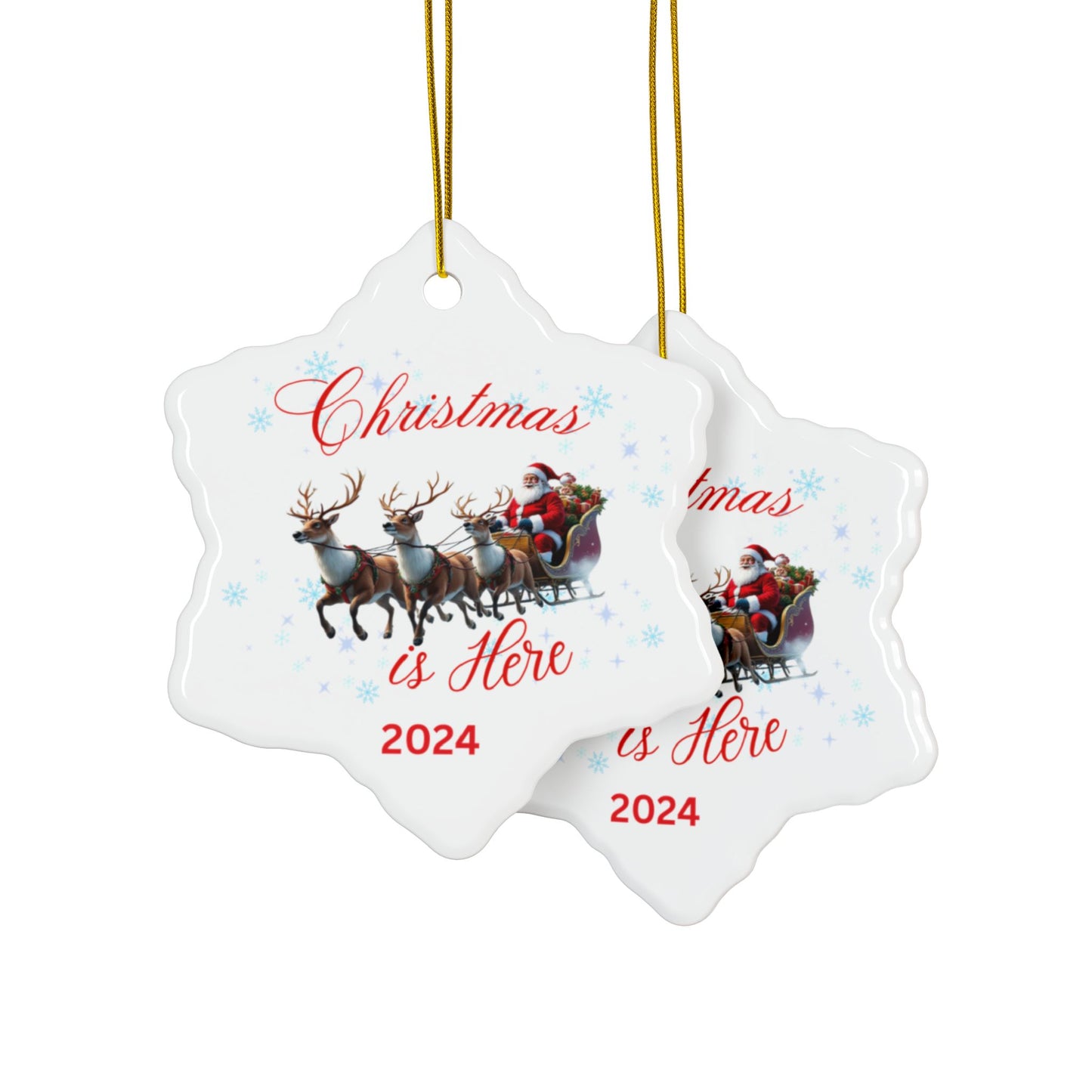 Christmas Is Here 2024 Ceramic Ornaments, 2-Side Print, (1pc, 3pcs, 5pcs, 10pcs)